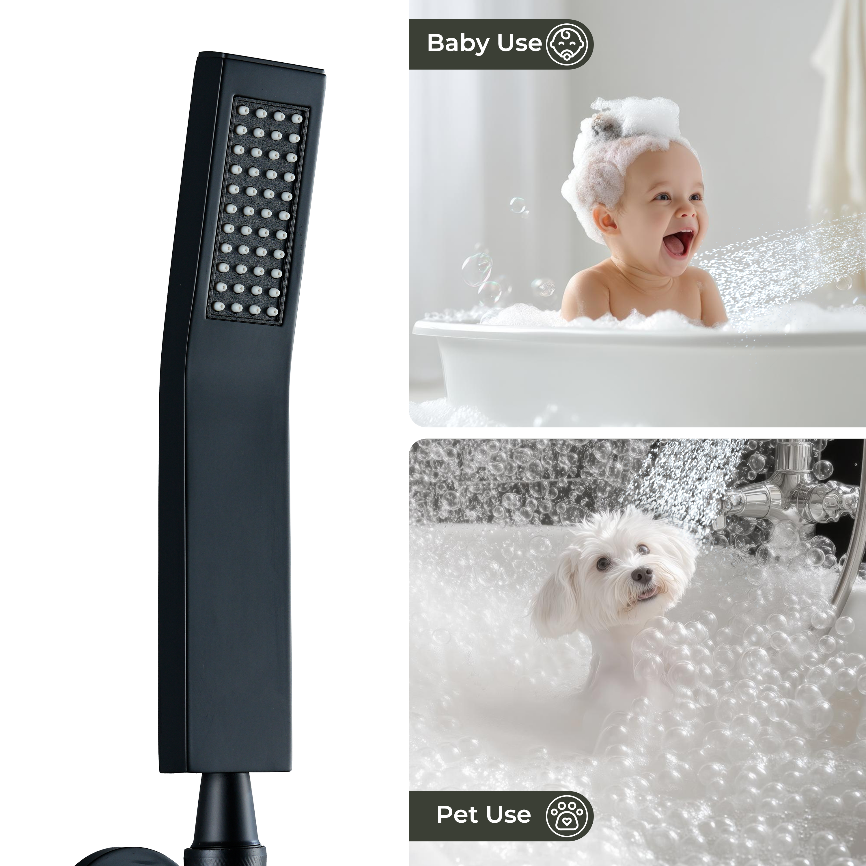 Curved Stainless Steel Handheld Shower Head with Anti-Clog Nozzles