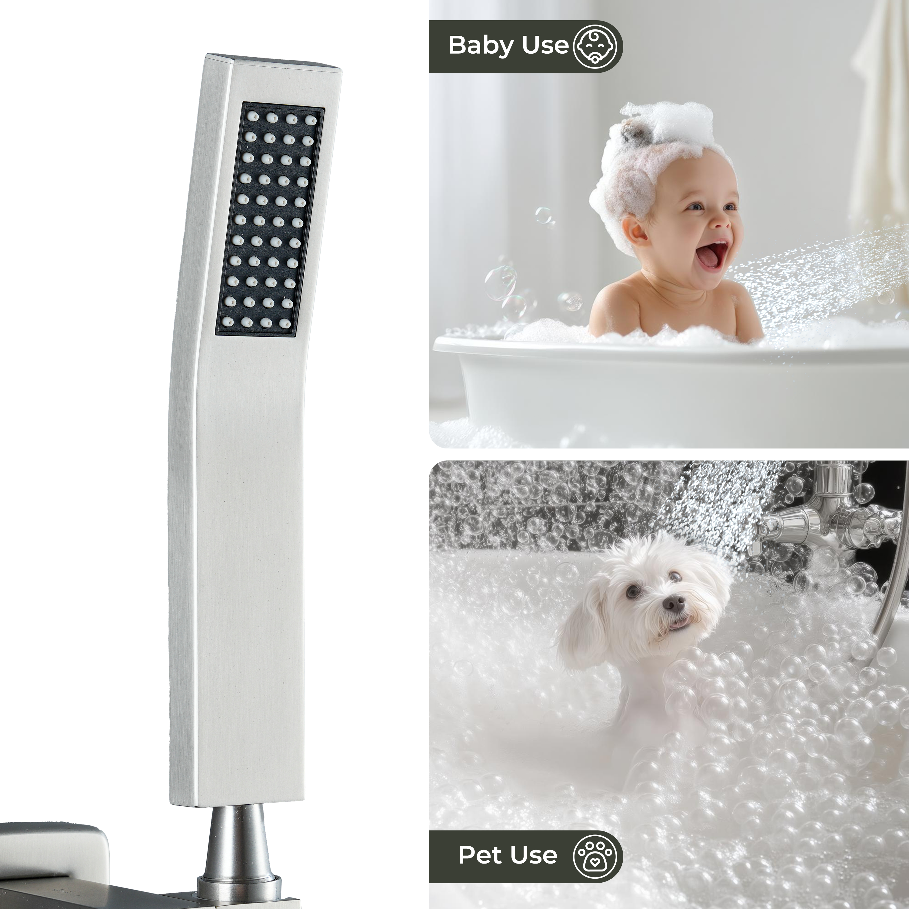 Curved Stainless Steel Handheld Shower Head with Anti-Clog Nozzles