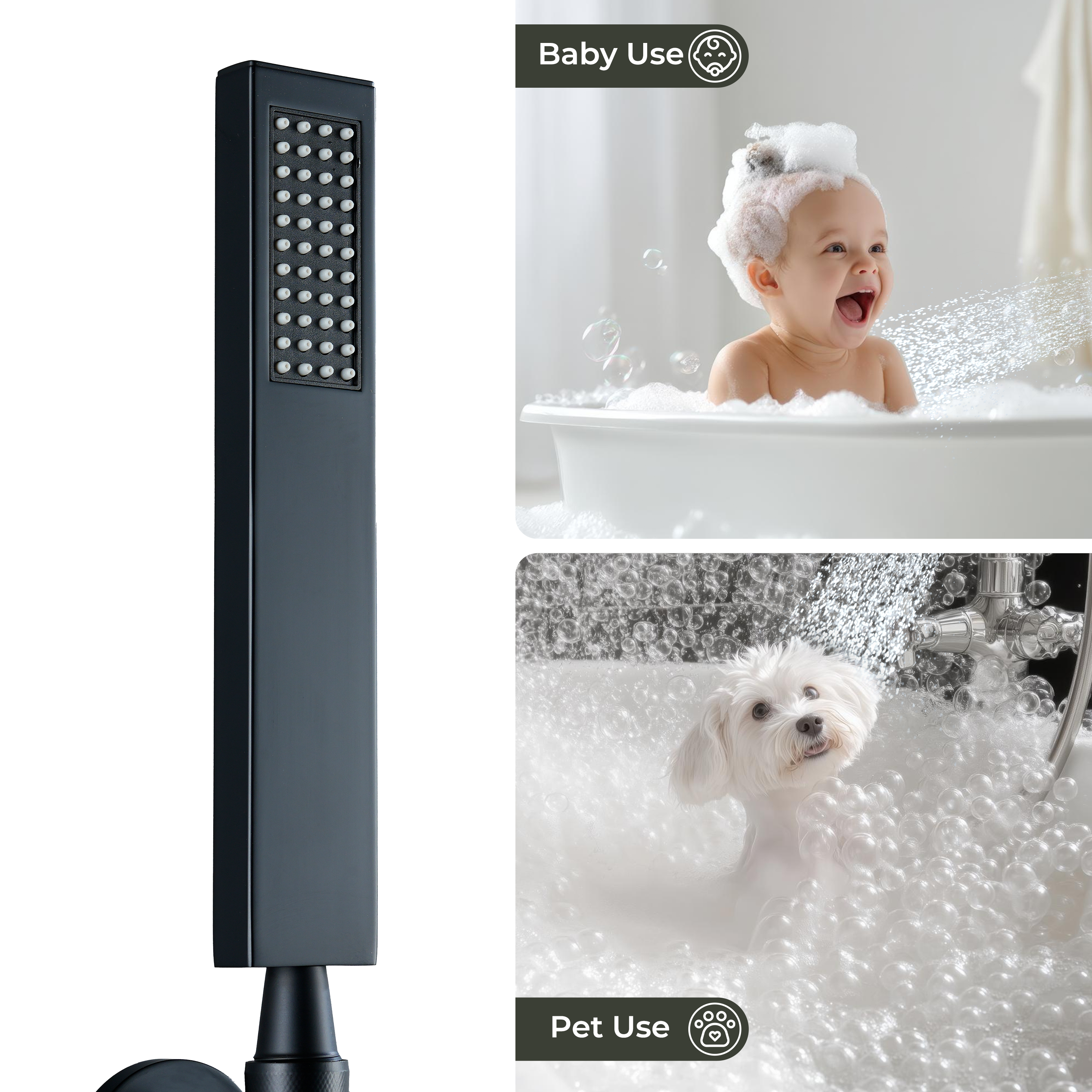 304 Stainless Steel Handheld Shower Head with Anti-Clog Nozzles
