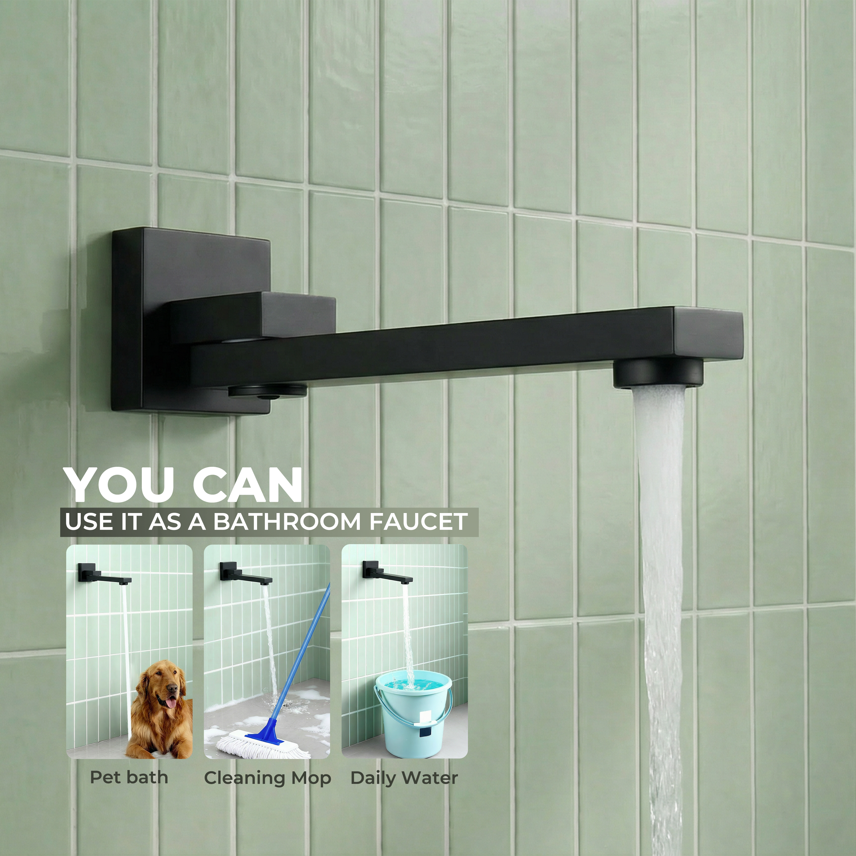 Square Brass Tub Spout with 180° Swing Outlet & Decoration Cover