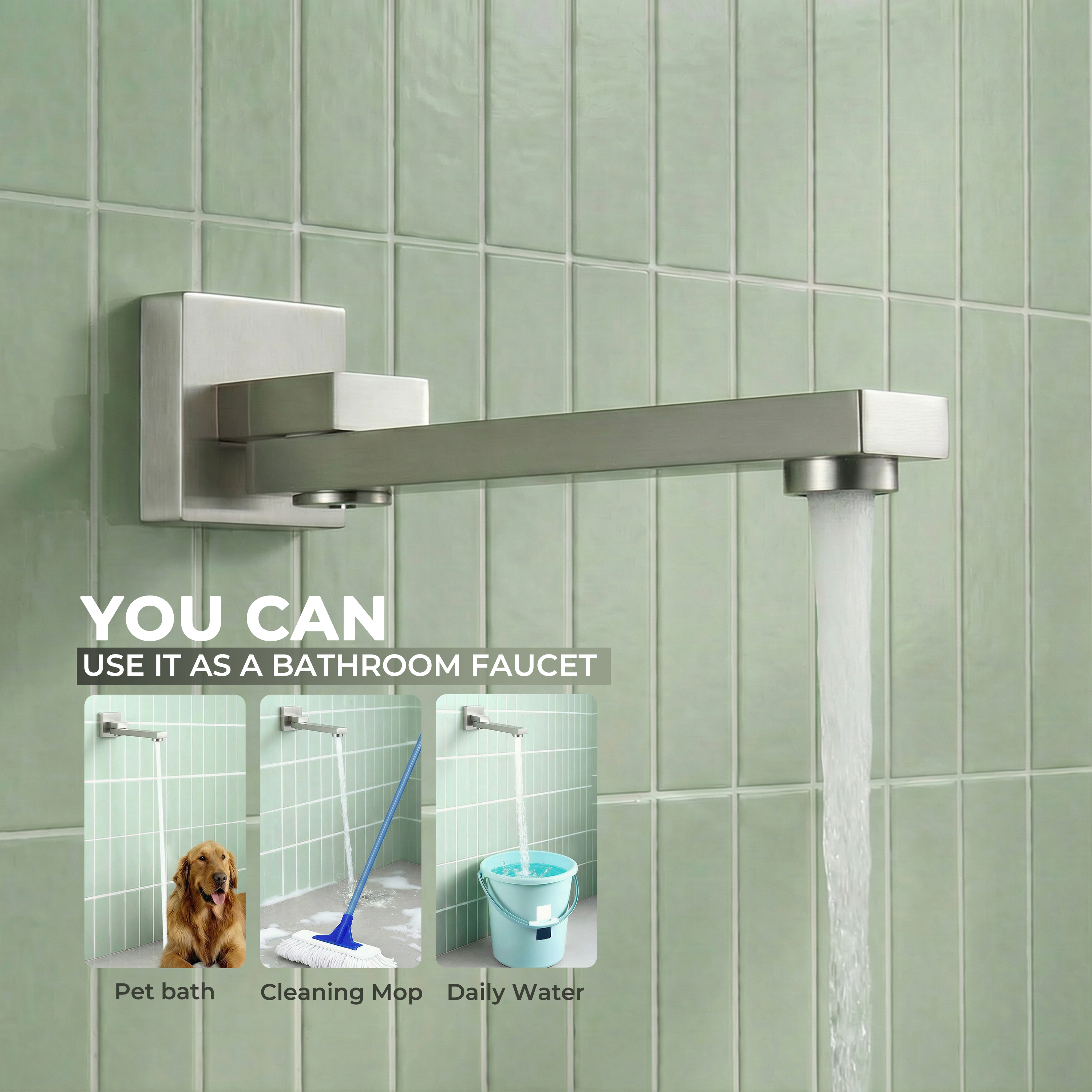 Square Brass Tub Spout with 180° Swing Outlet & Decoration Cover