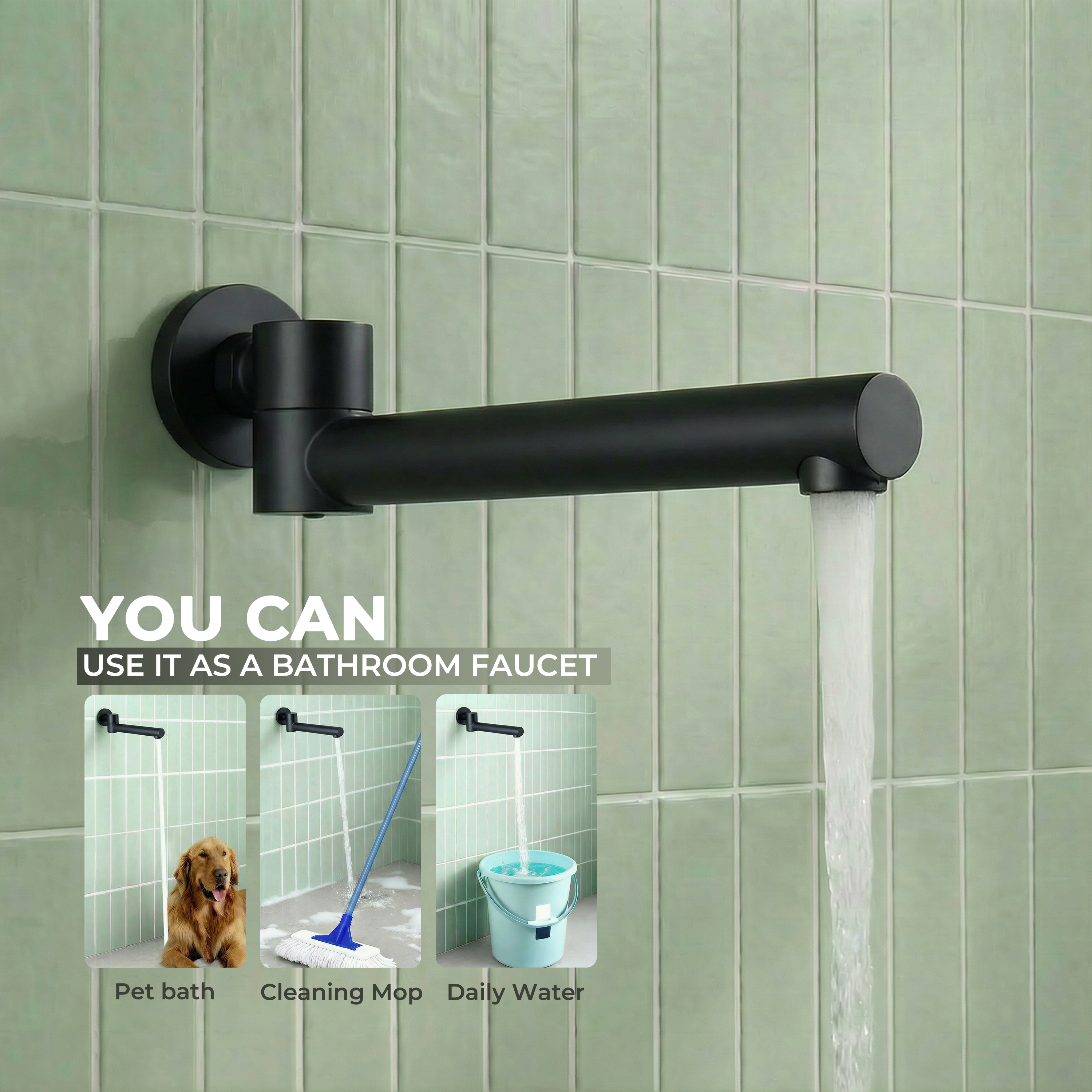 Round Brass Tub Spout with 180° Swing Outlet and Decoration Cover