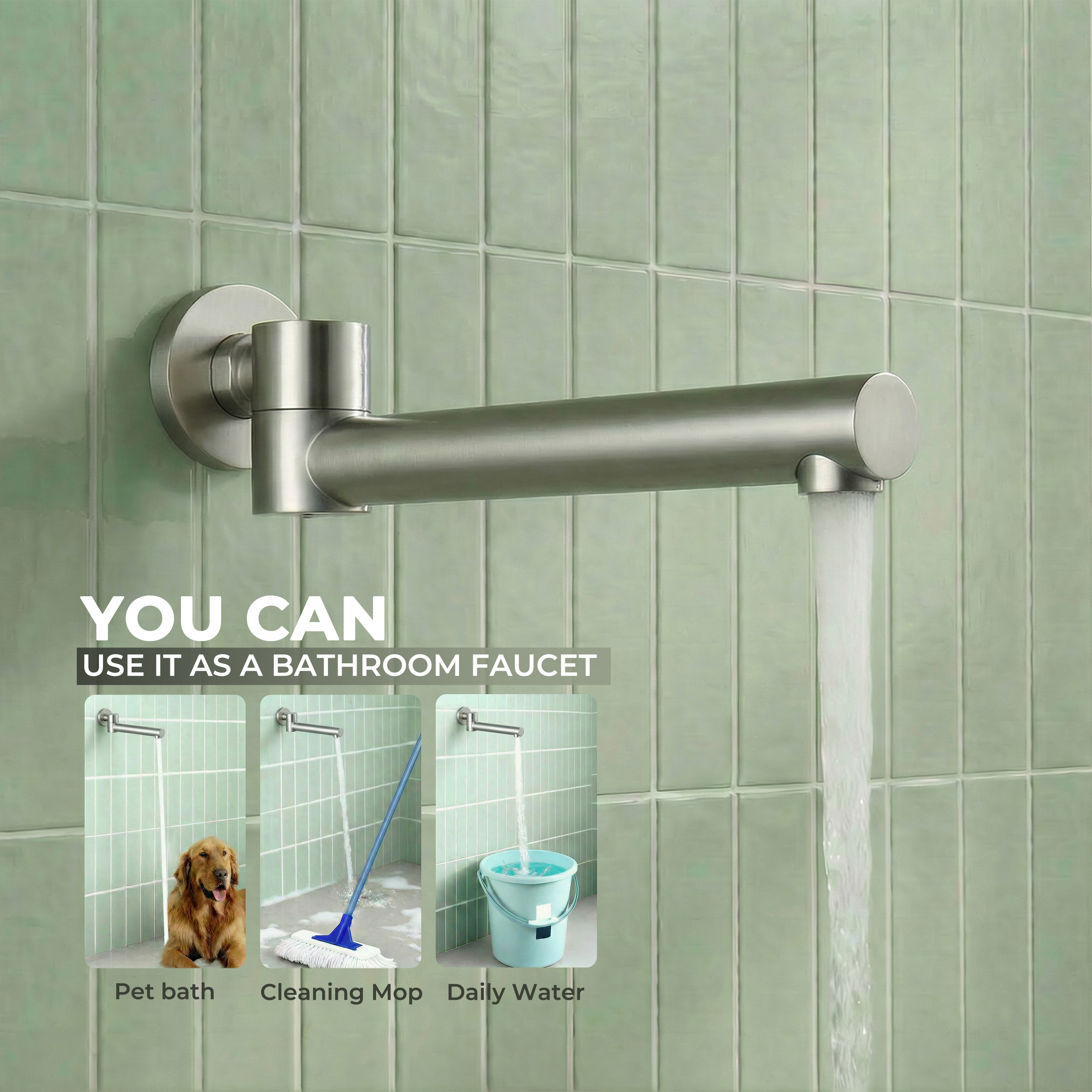 Round Brass Tub Spout with 180° Swing Outlet and Decoration Cover