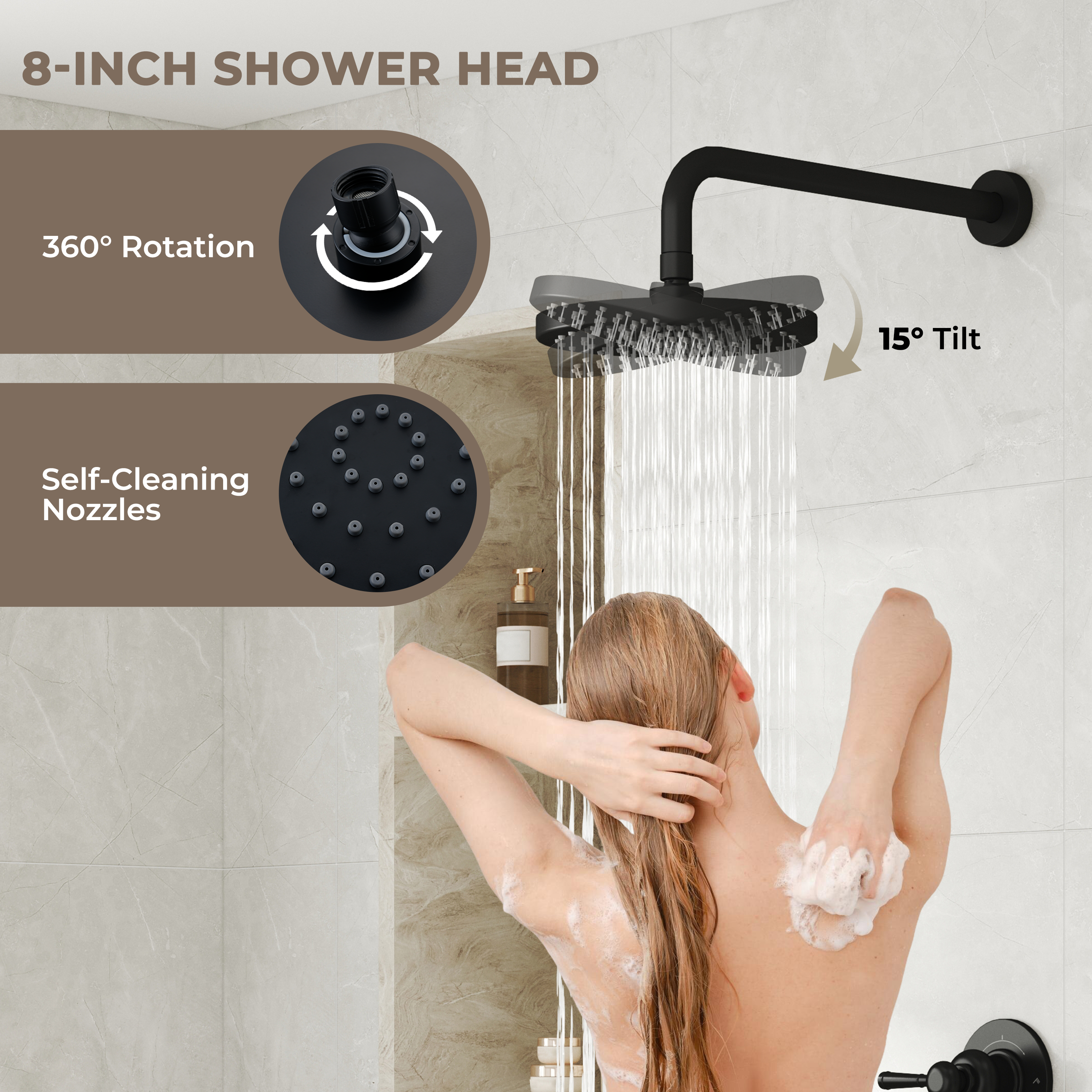 8-inch 2-Function Pressure Balance Shower System with 3 Spray Modes