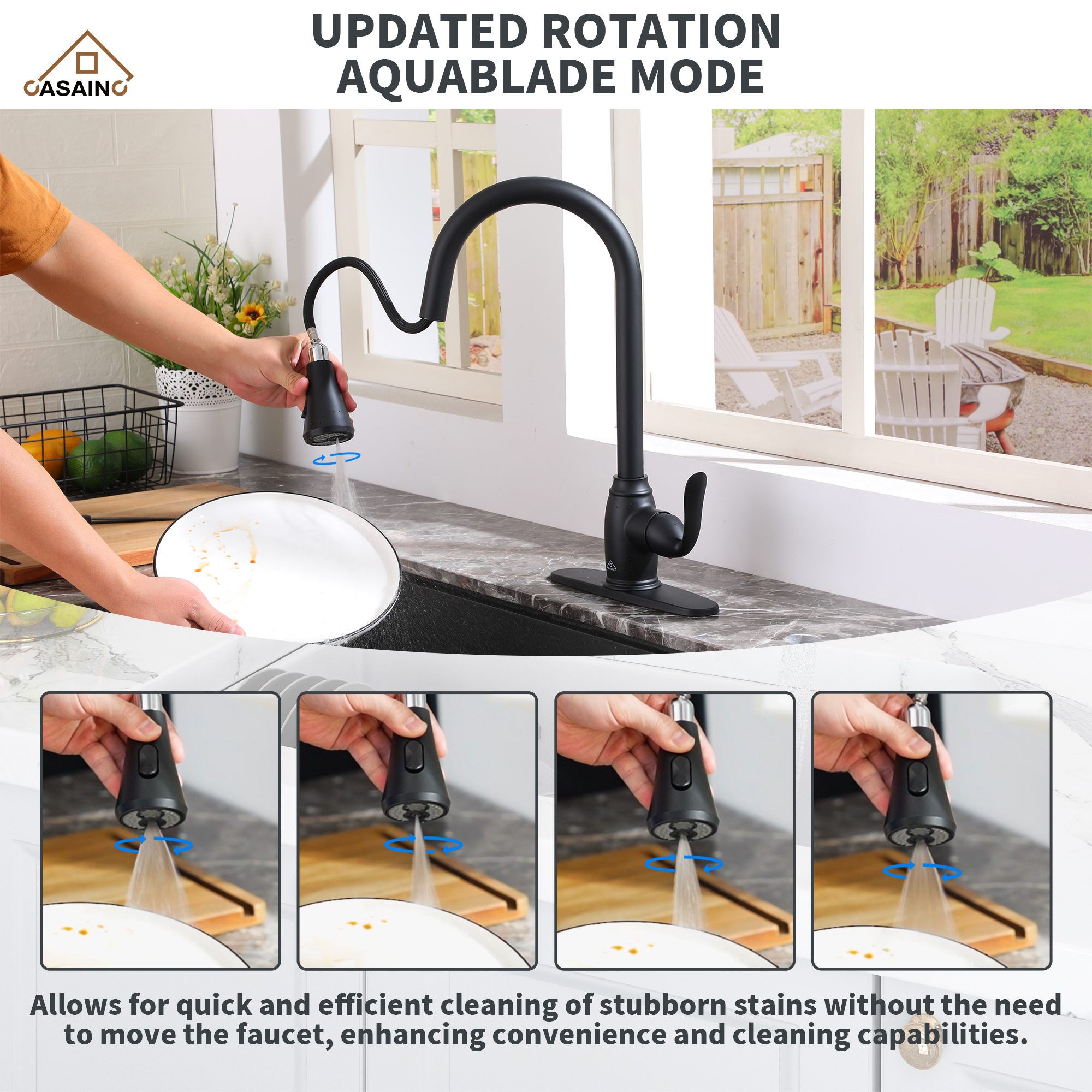 3-Function Spray Head Kitchen Sink Faucet with Pull Down Sprayer
