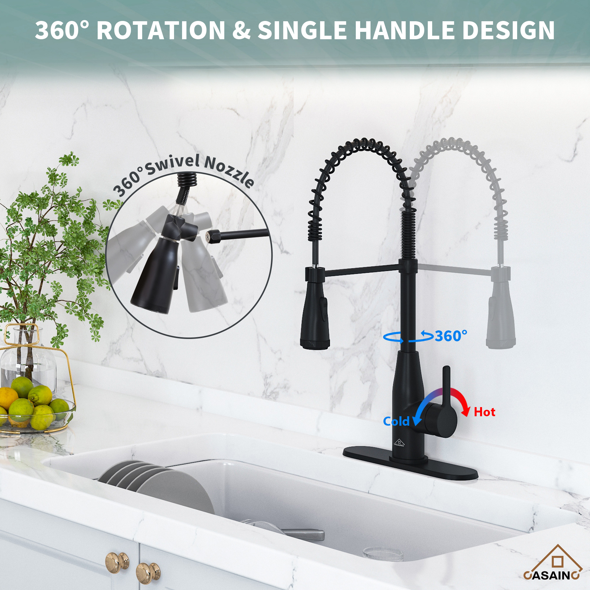 LED Temperature Control Kitchen Faucet with 360° Swivel and Magnetic Pull-Out Head