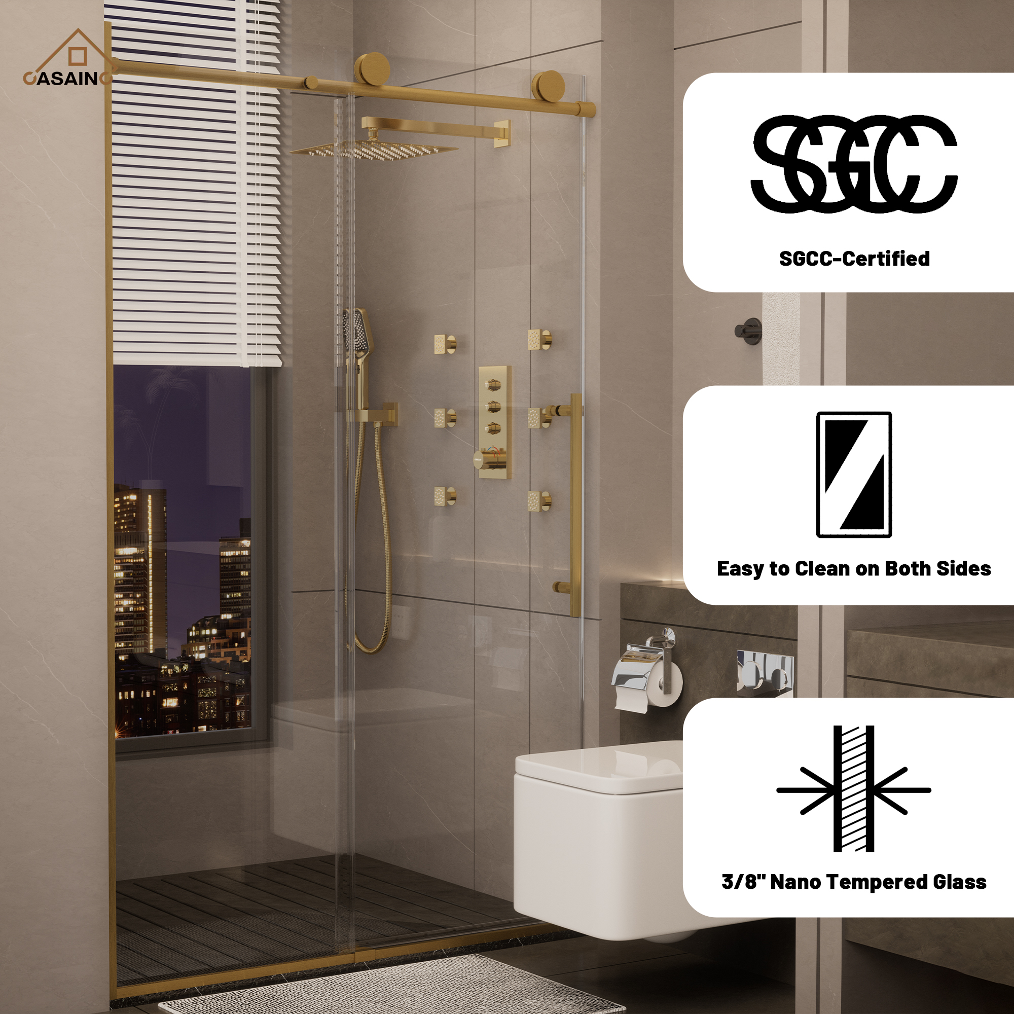 48"x76" Frameless Shower Door with Cushioned Single Slide Shower Enclosure in Brushed Nickel/Chrome/Matte Black/Brushed Gold