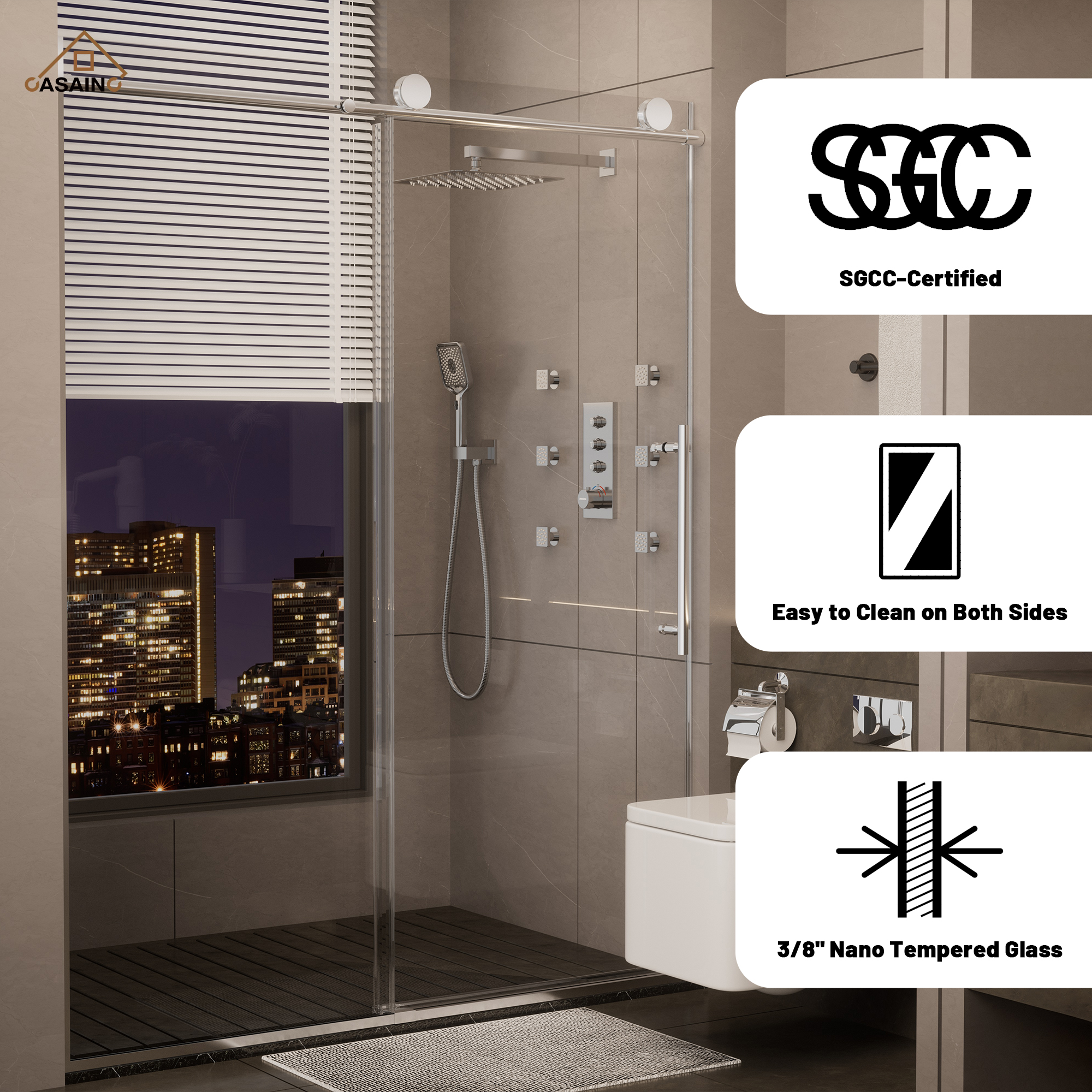 60"x76" Frameless Shower Door with Single Slide and Cushioned Enclosure in Chrome/Brushed Gold