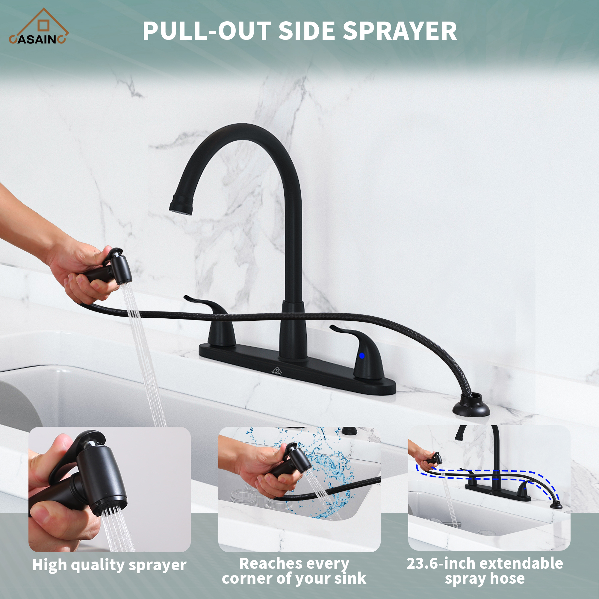 Double Handle Kitchen Sink Faucet with Side Sprayer