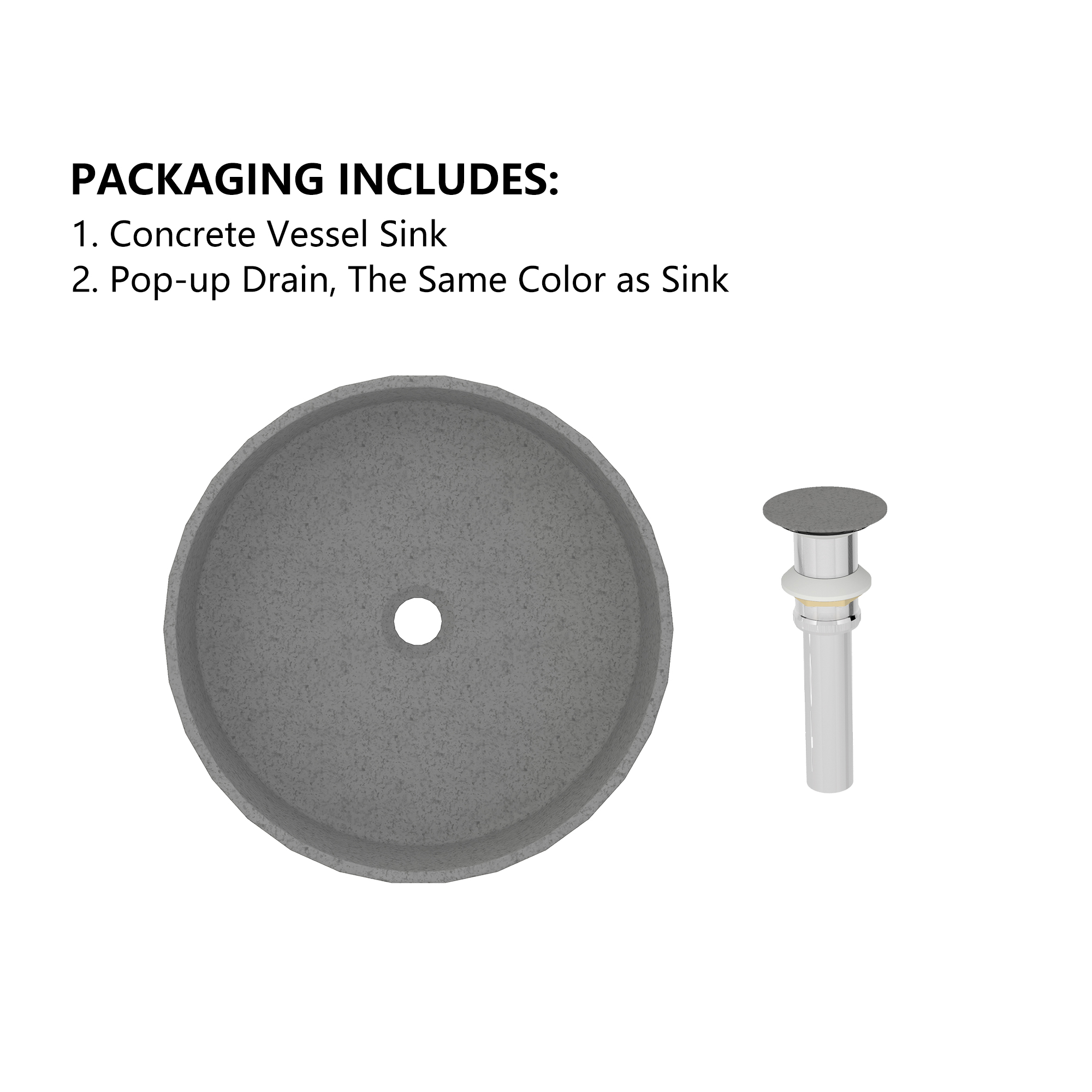 17in Bathroom Concrete Round Vessel Sink with Drainer in Black Earth / Mottled Bluish Grey / Taupe Clay