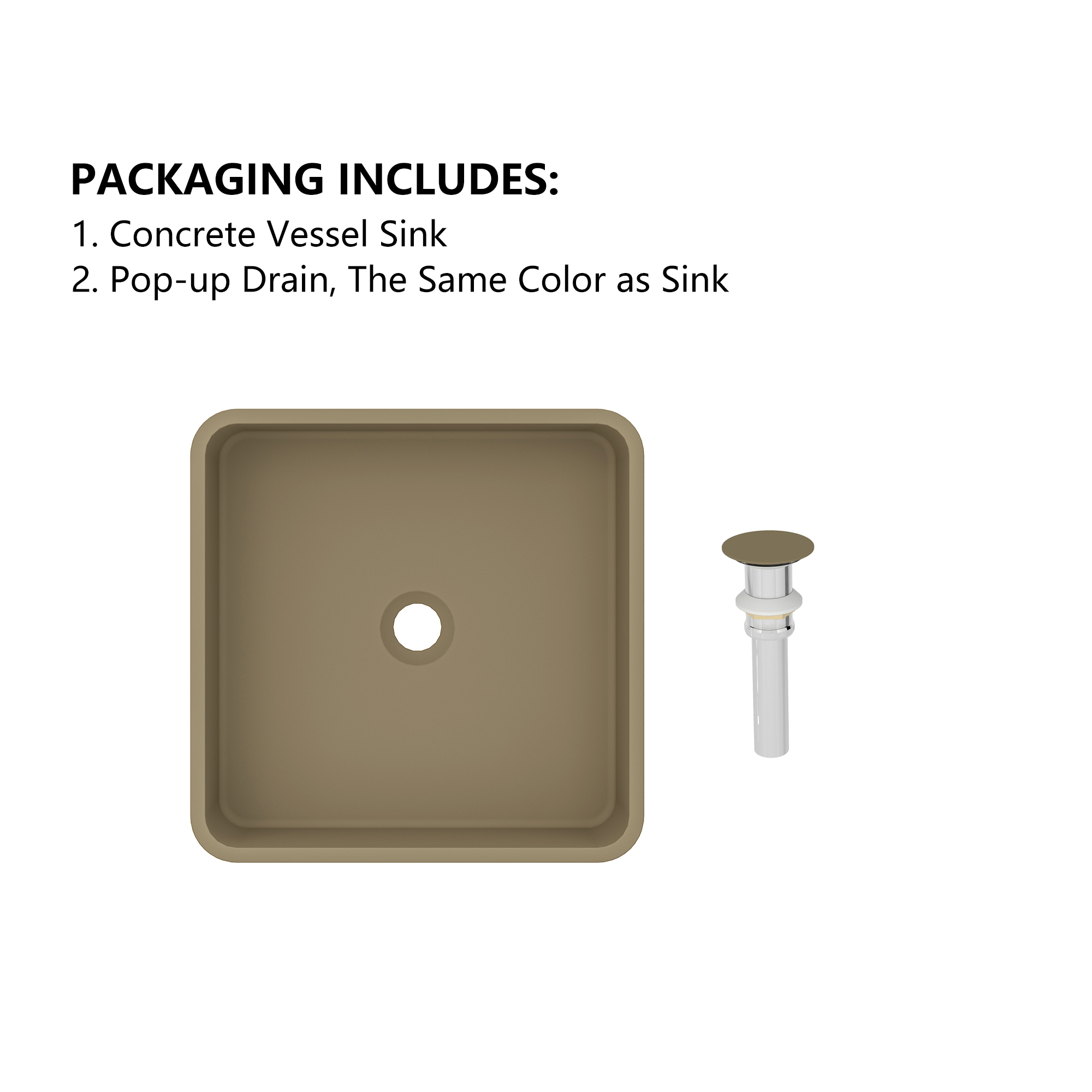 15in Bathroom Concrete Square Vessel Sink with Drainer in Mottled Bluish Grey / Cold Concrete Grey / Taupe Clay