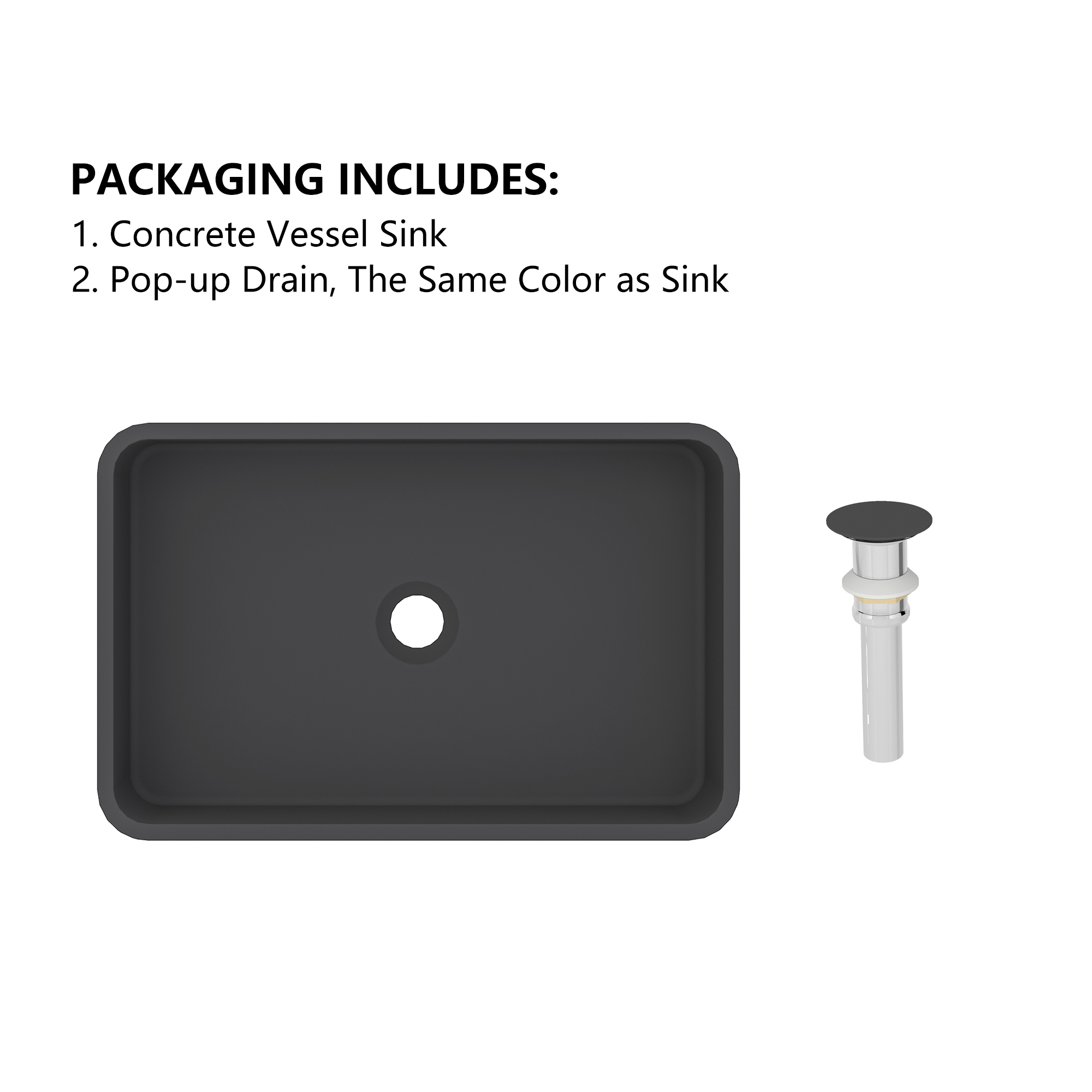 19in Bathroom Concrete Rectangular Vessel Sink with Drainer in Black Earth / Blue Ashes / Taupe Clay