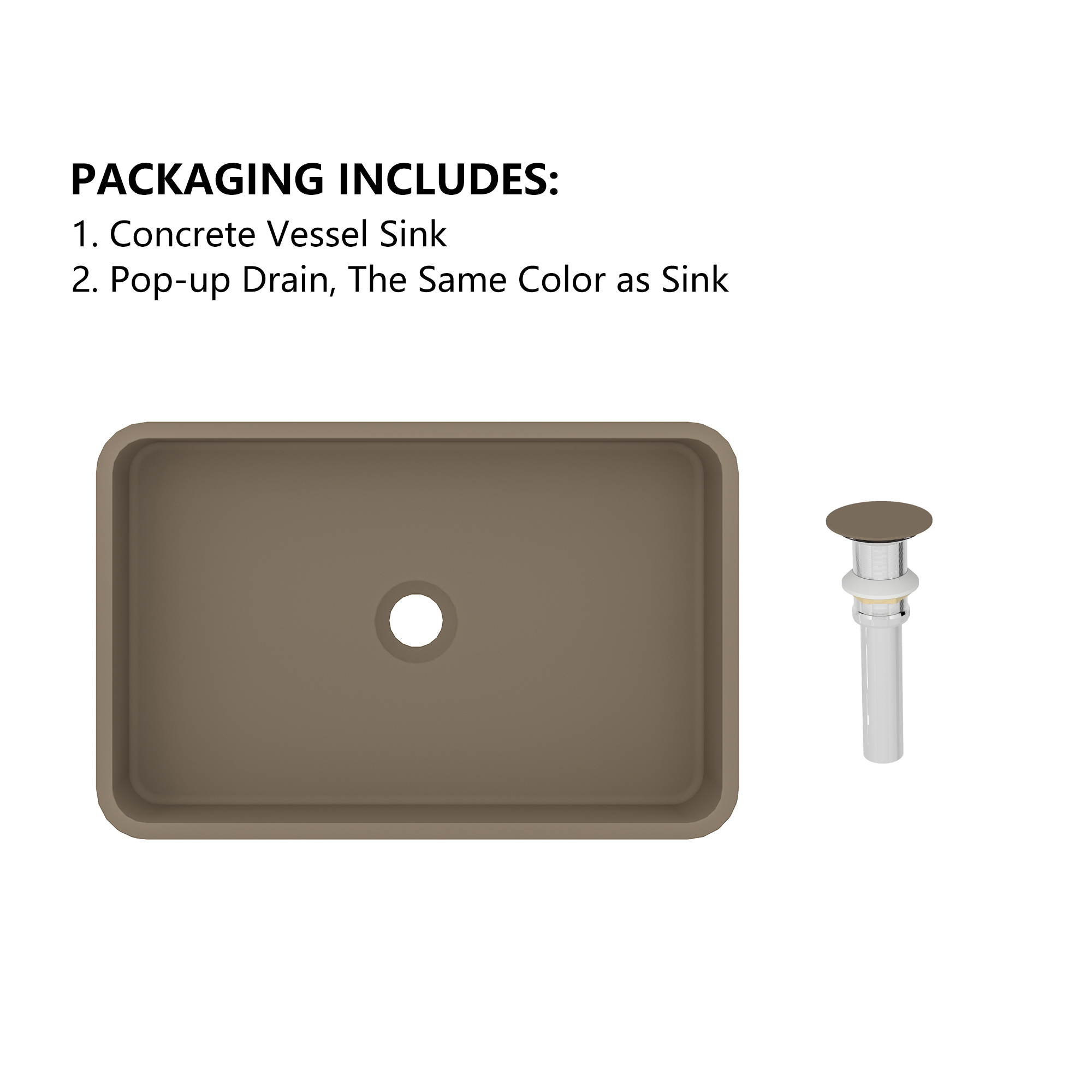 19in Bathroom Concrete Rectangular Vessel Sink with Drainer in Black Earth / Blue Ashes / Taupe Clay