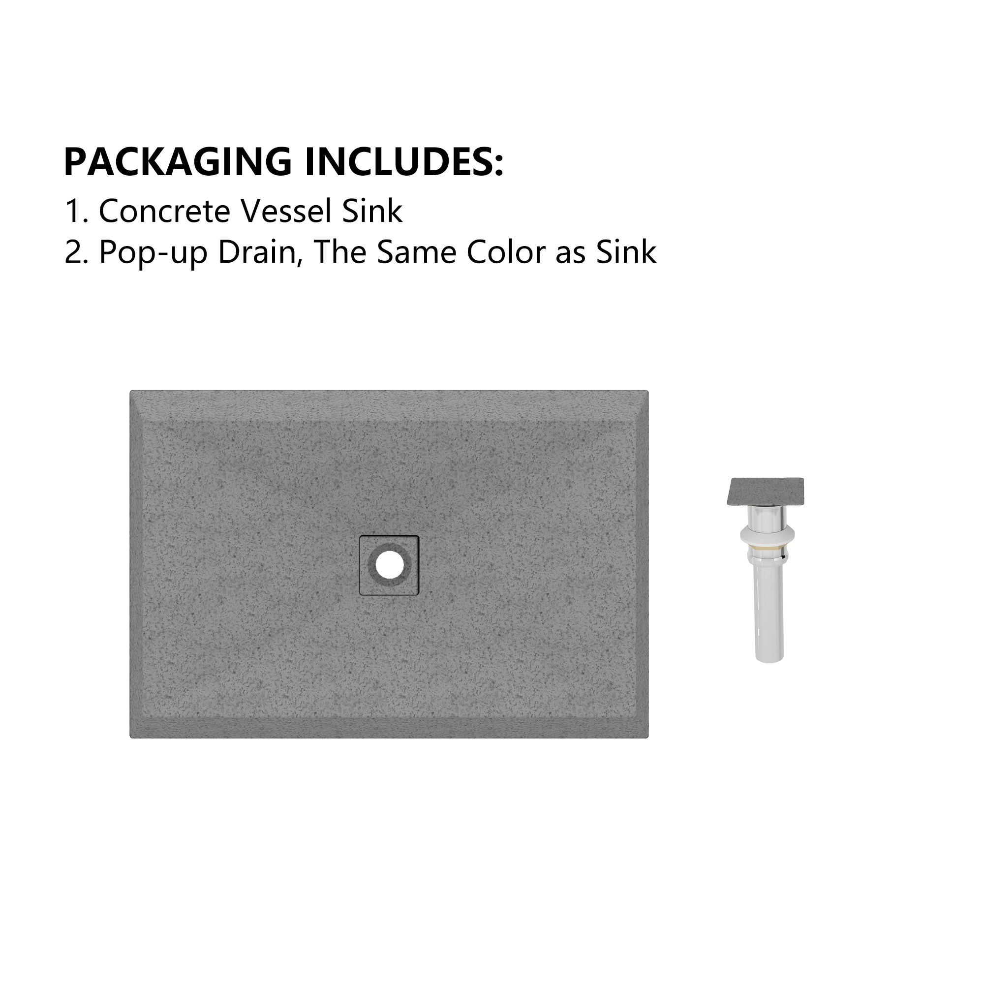 27in Bathroom Concrete Rectangular Vessel Sink with Drainer in Mottled Bluish Grey / Black Earth / Taupe Clay