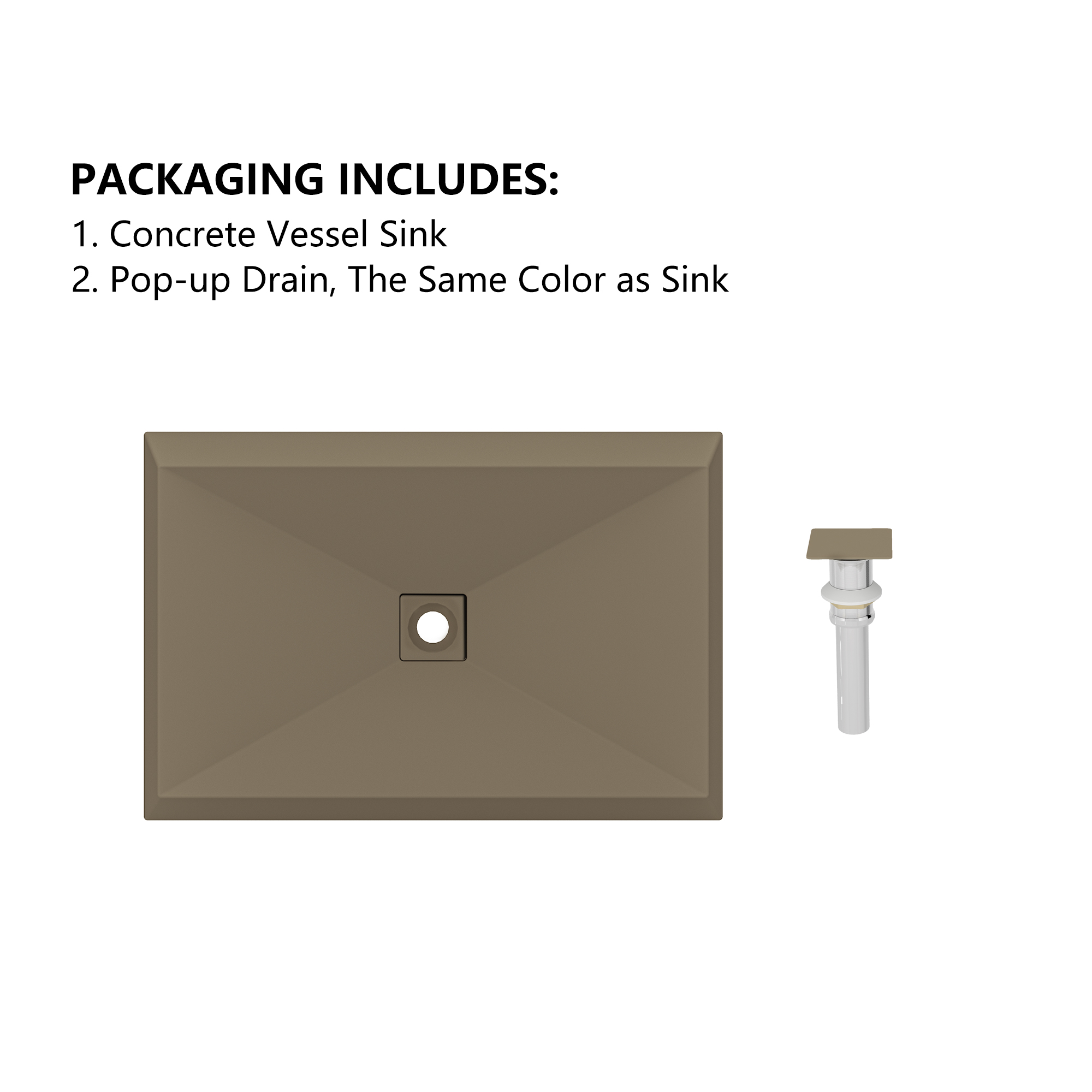 27in Bathroom Concrete Rectangular Vessel Sink with Drainer in Mottled Bluish Grey / Black Earth / Taupe Clay