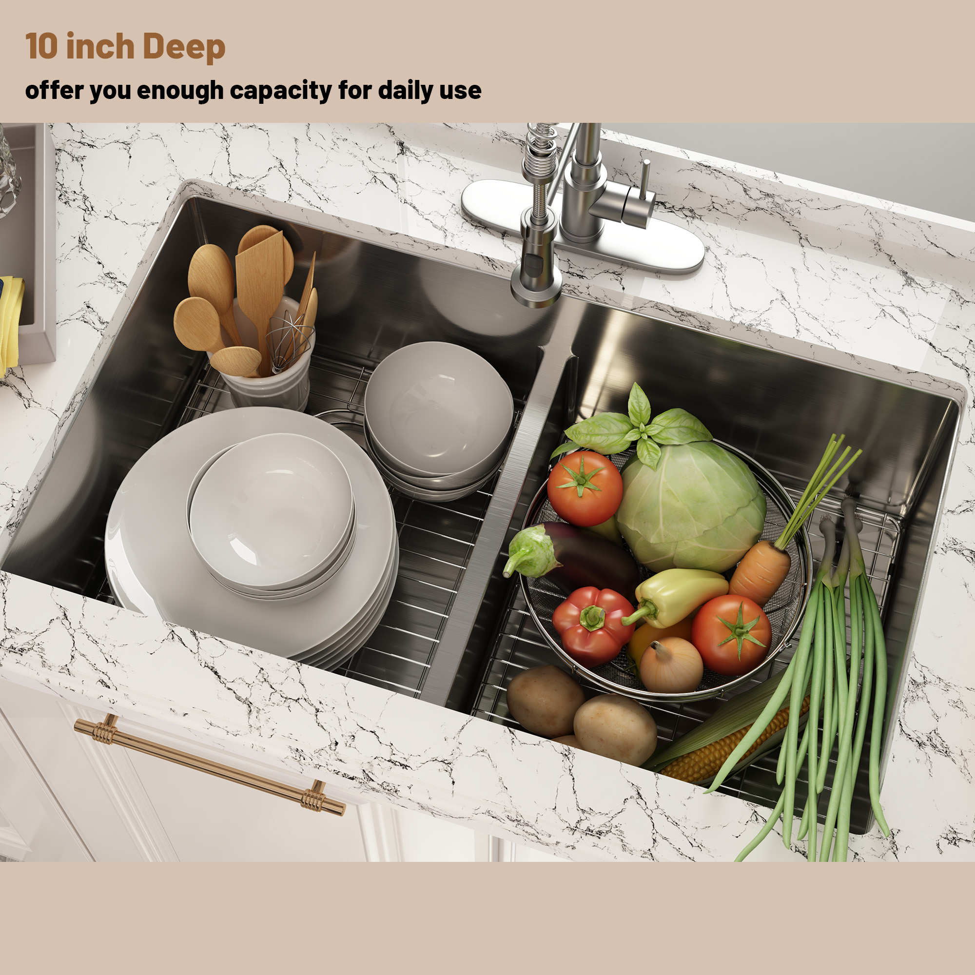 32 inch Undermount kitchen Sink Stainless Steel Sink 18 Gauge Double Bowl Kitchen Sinks Set