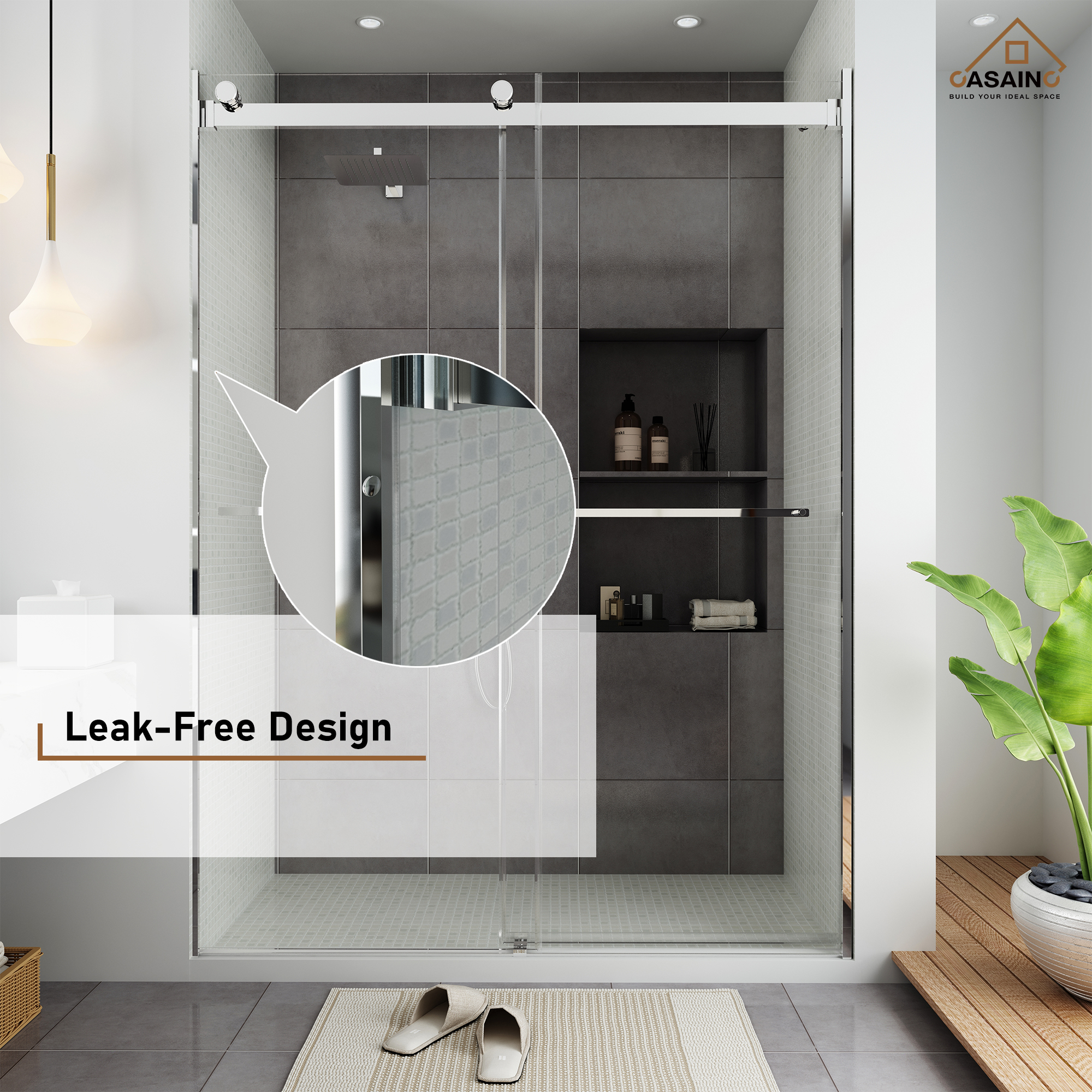 60"x76" Frameless Double Sliding Shower Door in Chrome/Brushed Nickel/Matte Black