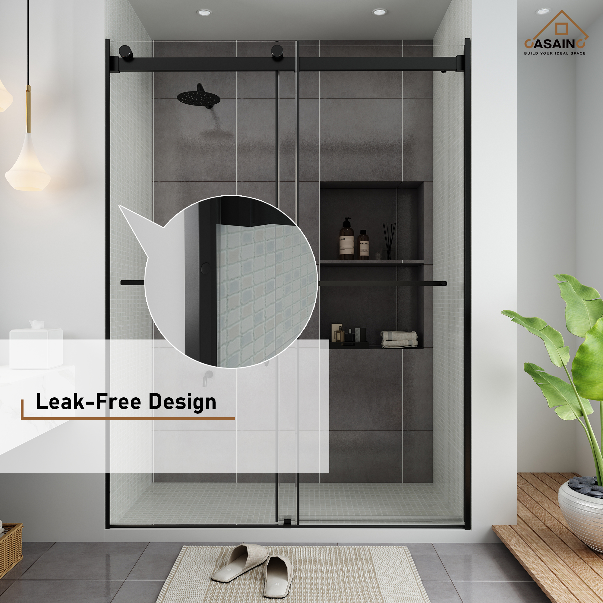 60"x76" Frameless Double Sliding Shower Door in Chrome/Brushed Nickel/Matte Black
