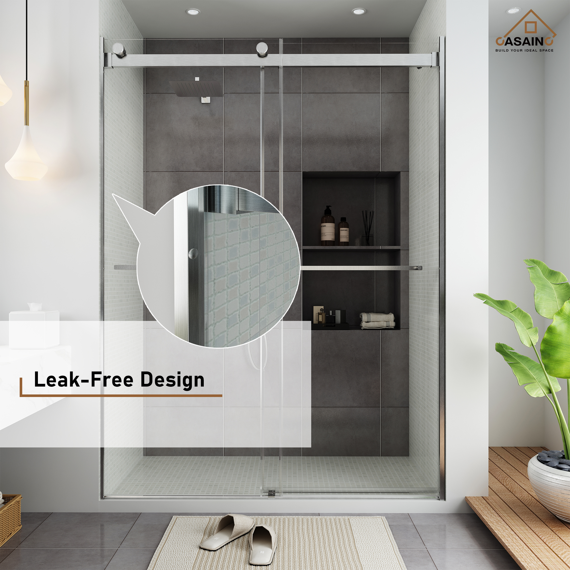 60"x76" Frameless Double Sliding Shower Door in Chrome/Brushed Nickel/Matte Black