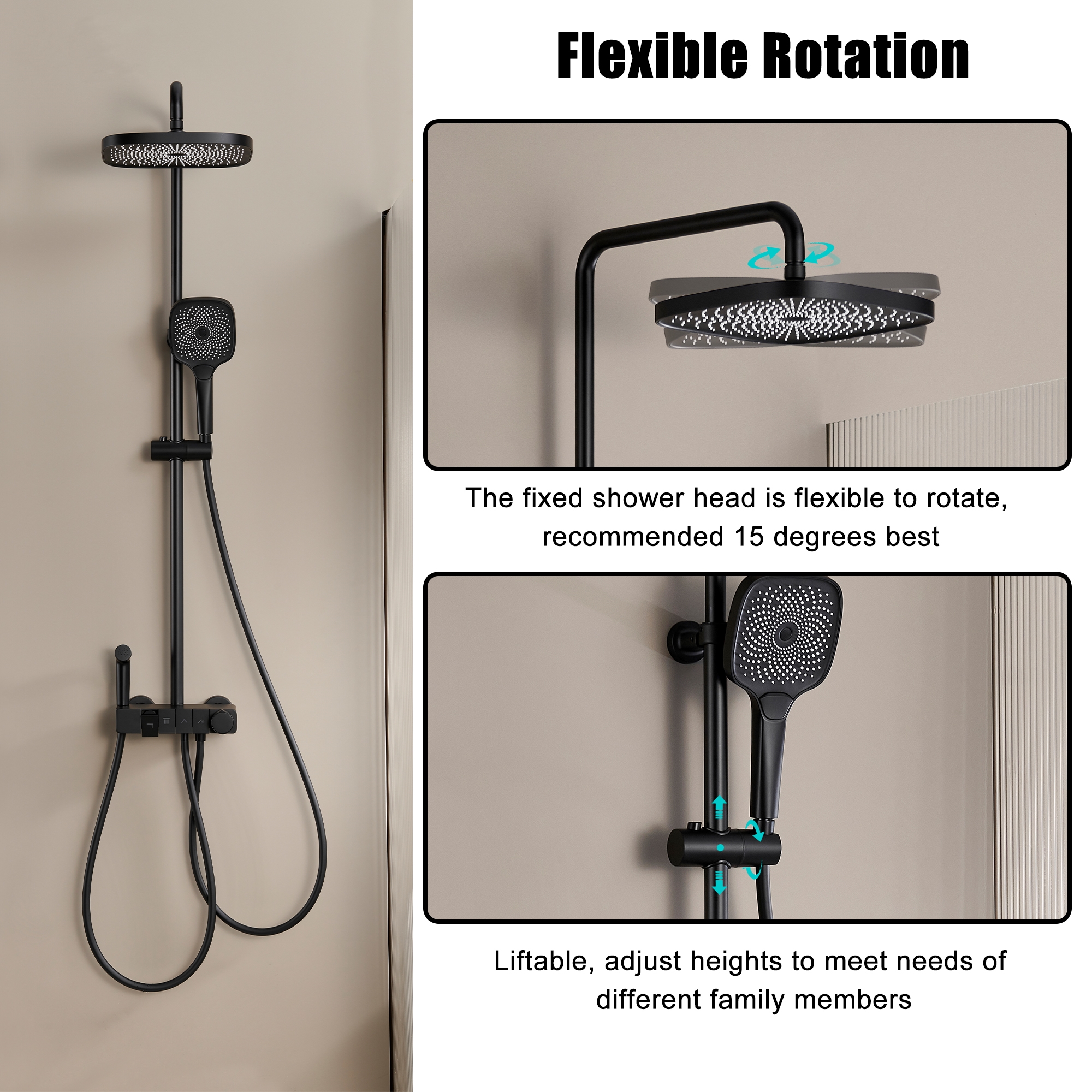10-inch 4-Function Thermostatic Exposed Shower System with Tub Spout & Handheld Bidet