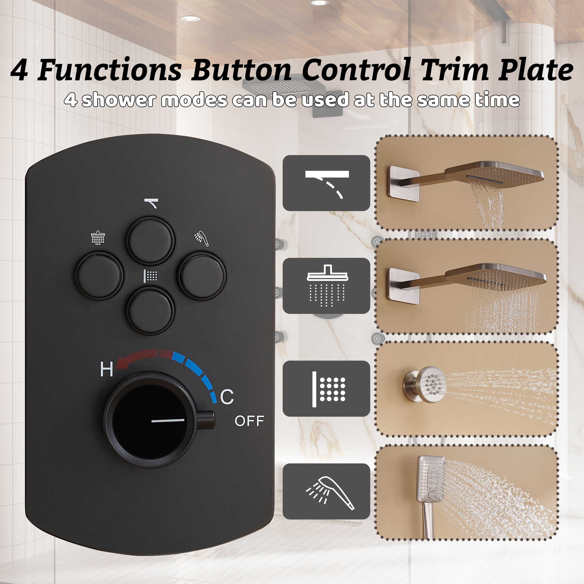 Luxurious Balancing Valve Shower System with 360° Body Jets and Water Bar Spray