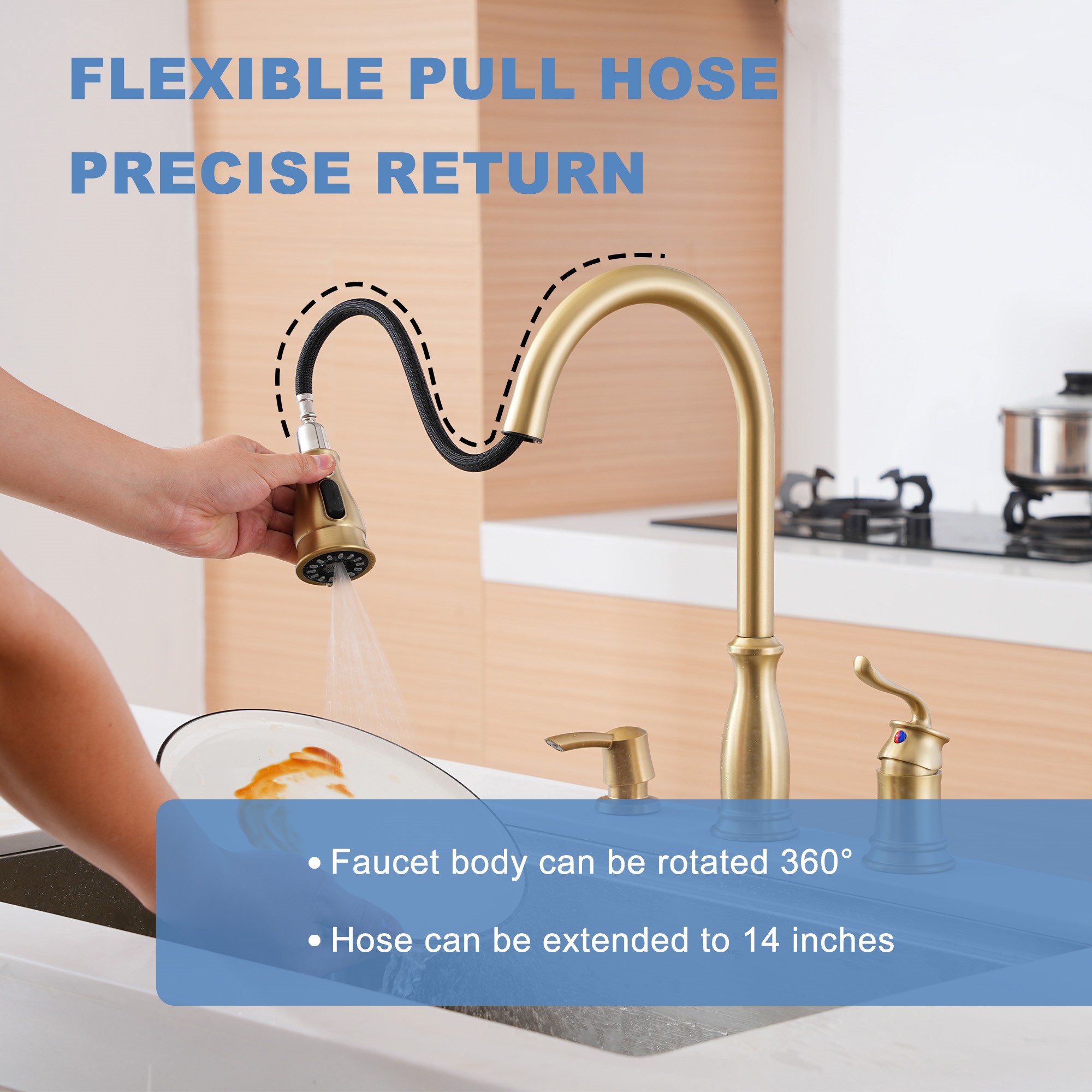 3-Spray Patterns 1.8 GPM Single Handle Pull Down Sprayer Kitchen Faucet with Soap Dispenser