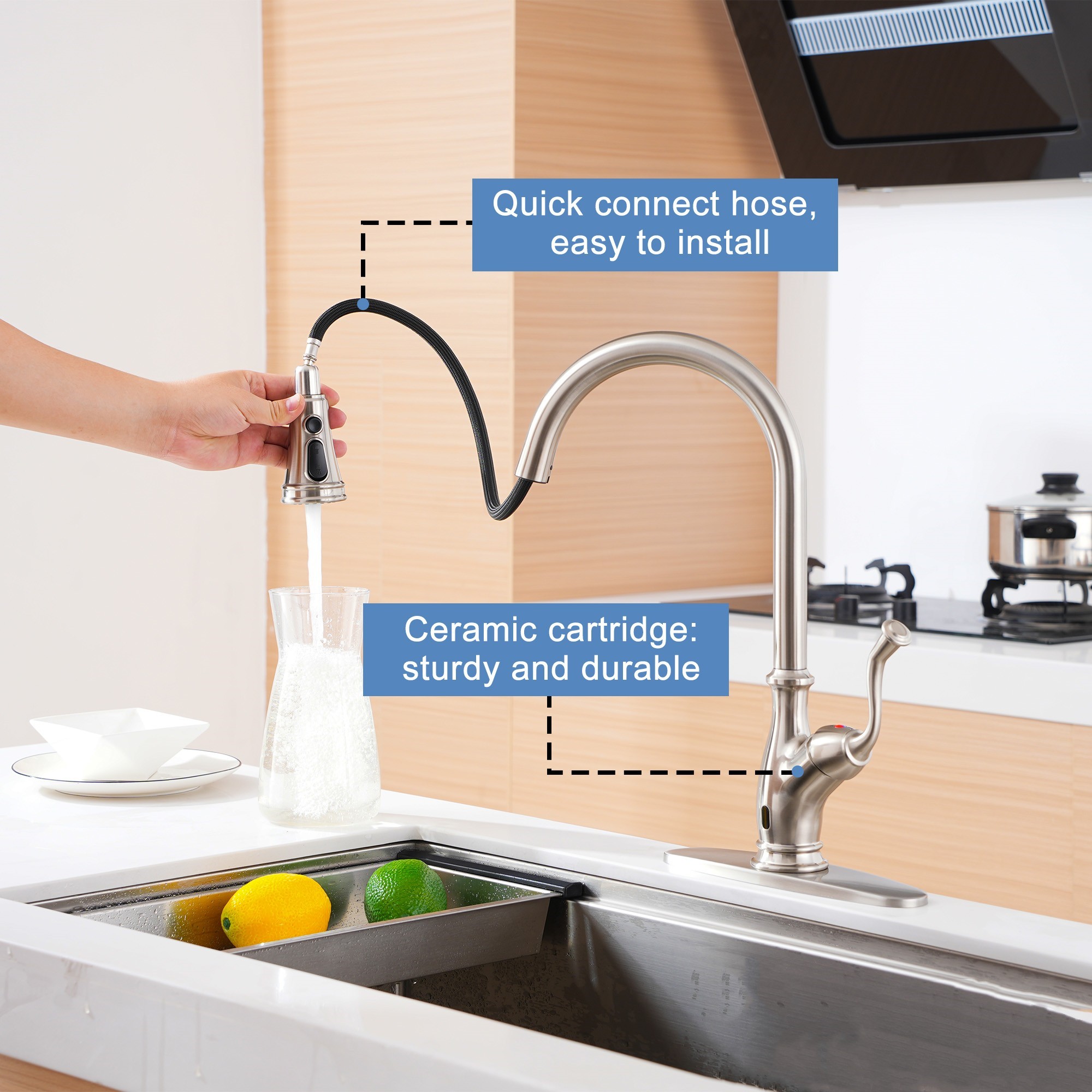 3-Spray Patterns 1.8 GPM Touchless Pull Down Sprayer Kitchen Faucet