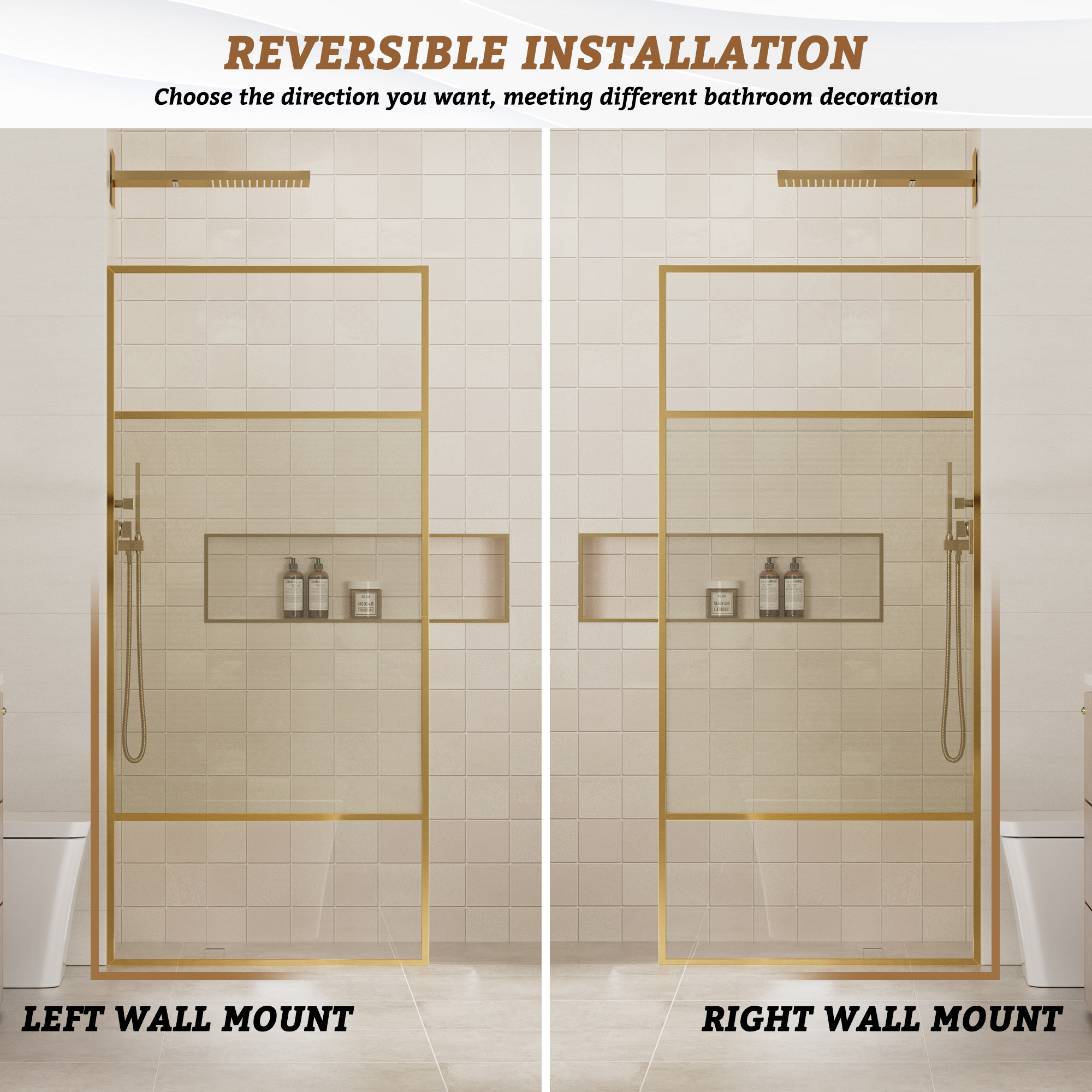 34"x74" Glass Shower Spliced Screen Panel with 304 Stainless Steel Hardware