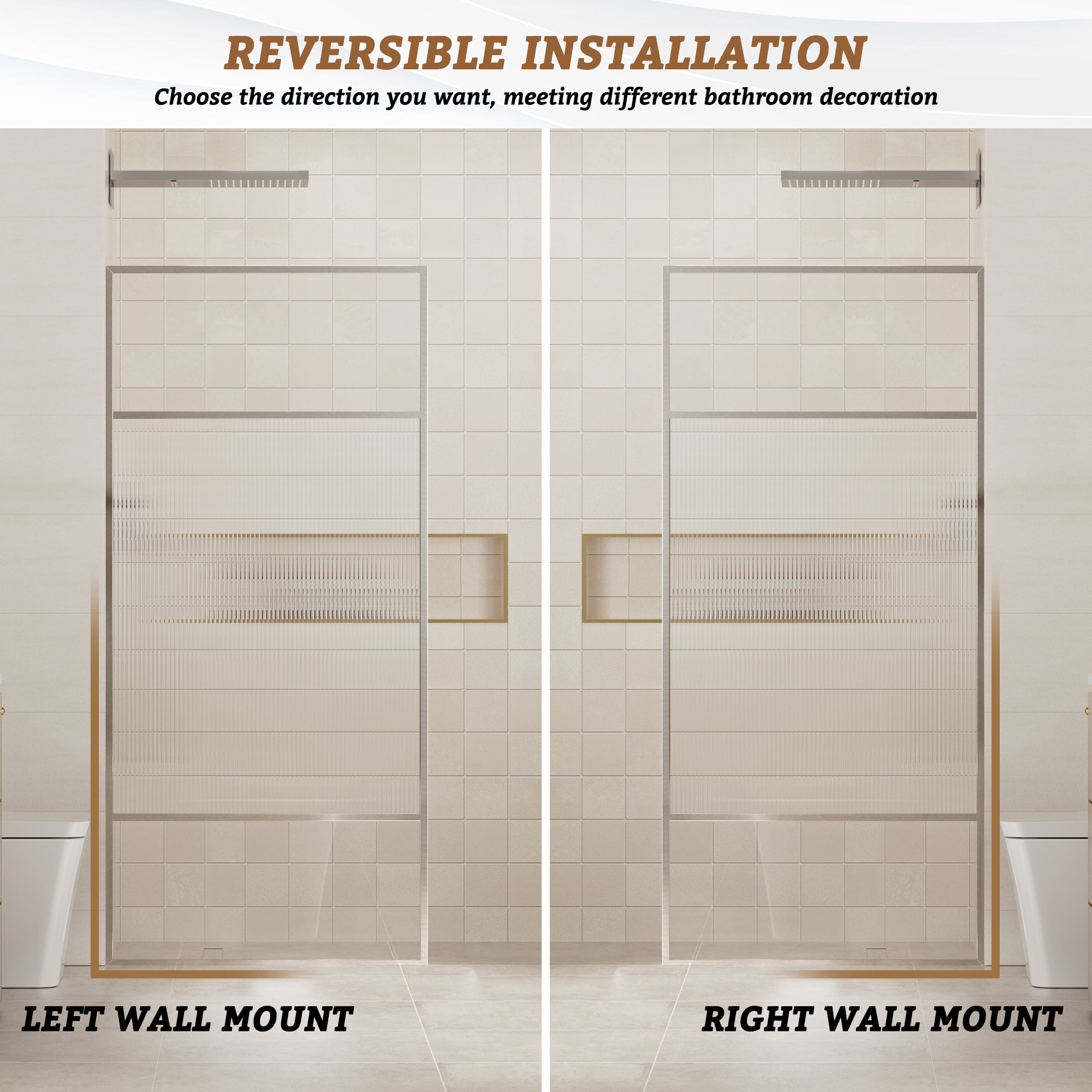 34"x74" Glass Shower Spliced Screen Panel with 304 Stainless Steel Hardware