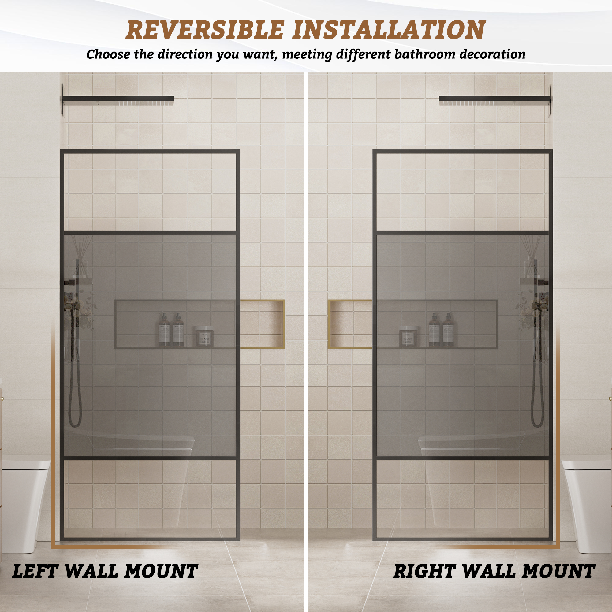 34"x74" Glass Shower Spliced Screen Panel with 304 Stainless Steel Hardware