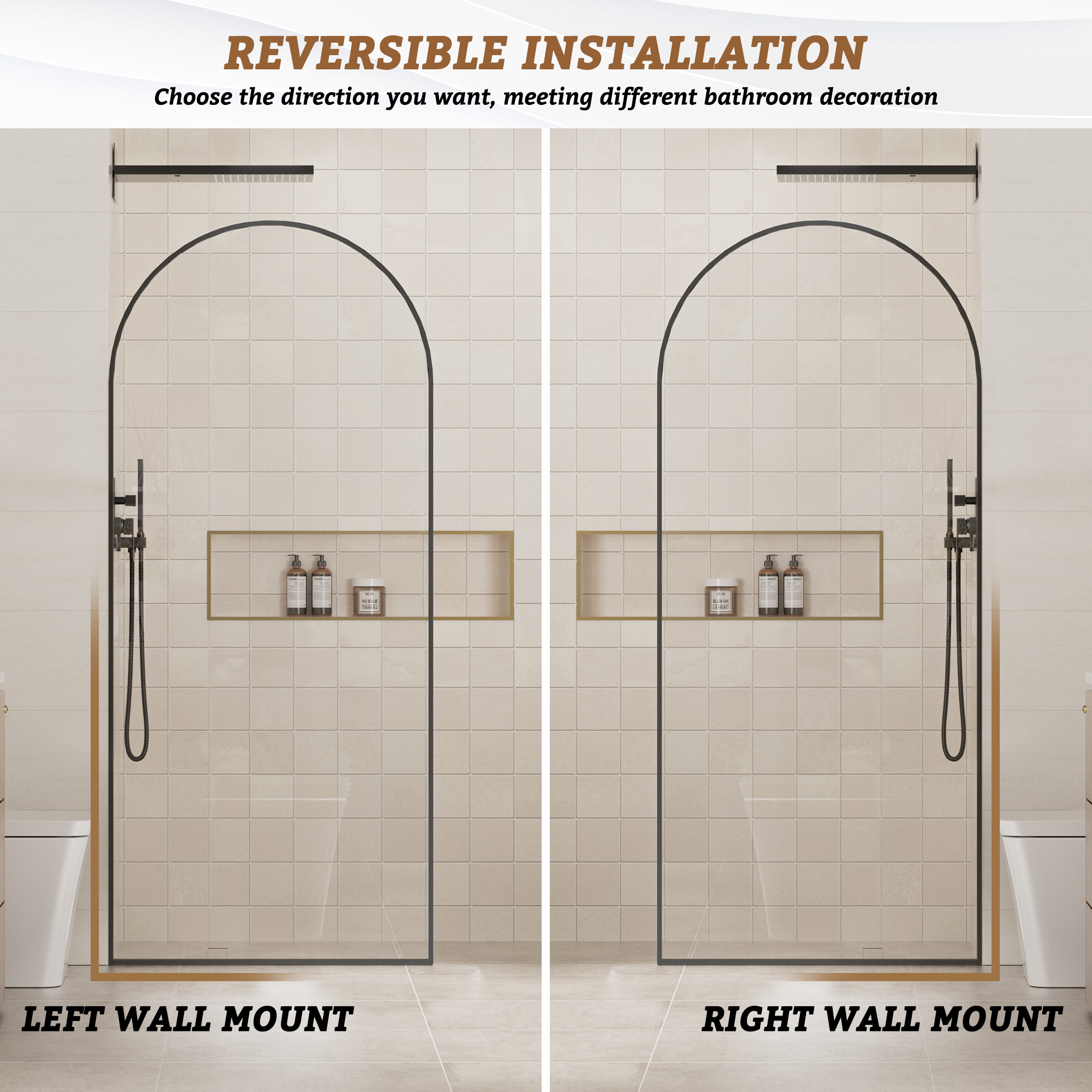 34"x78" Tempered Glass Shower Screen with Integrated Curved Frame