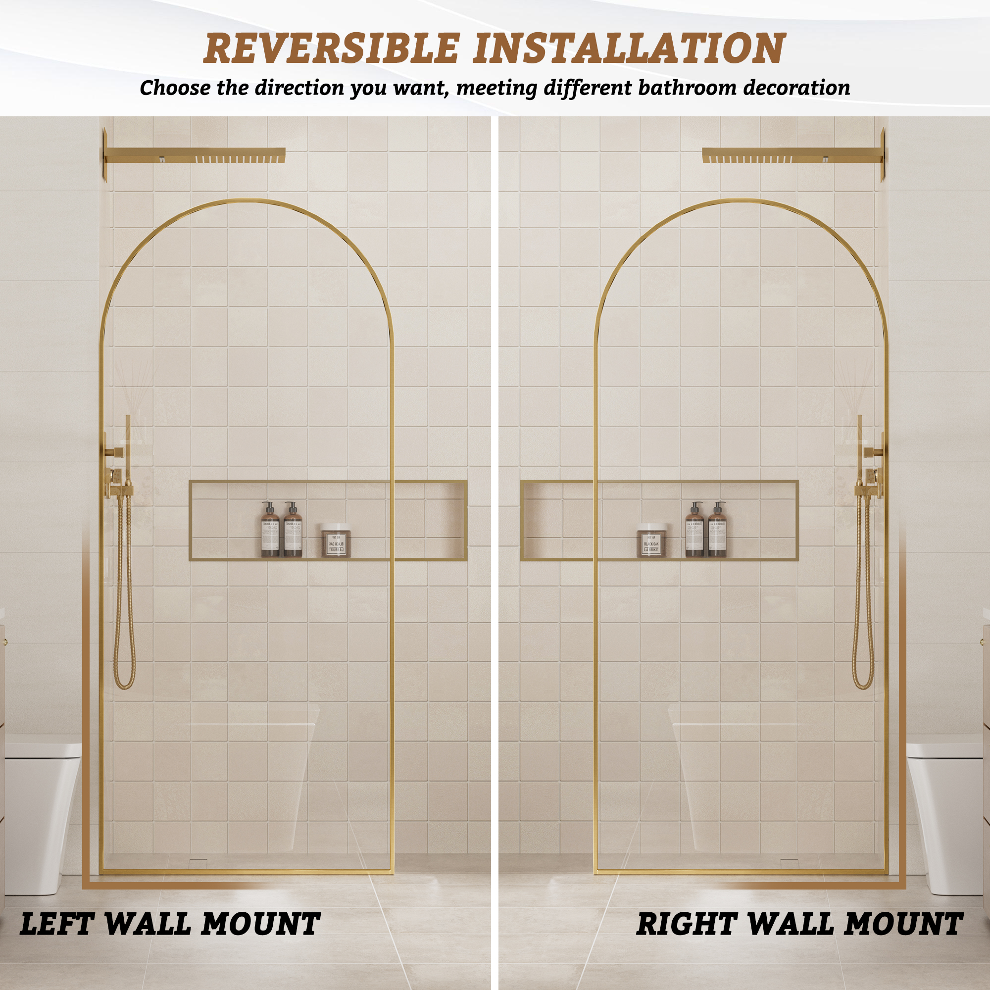 34"x78" Tempered Glass Shower Screen with Integrated Curved Frame
