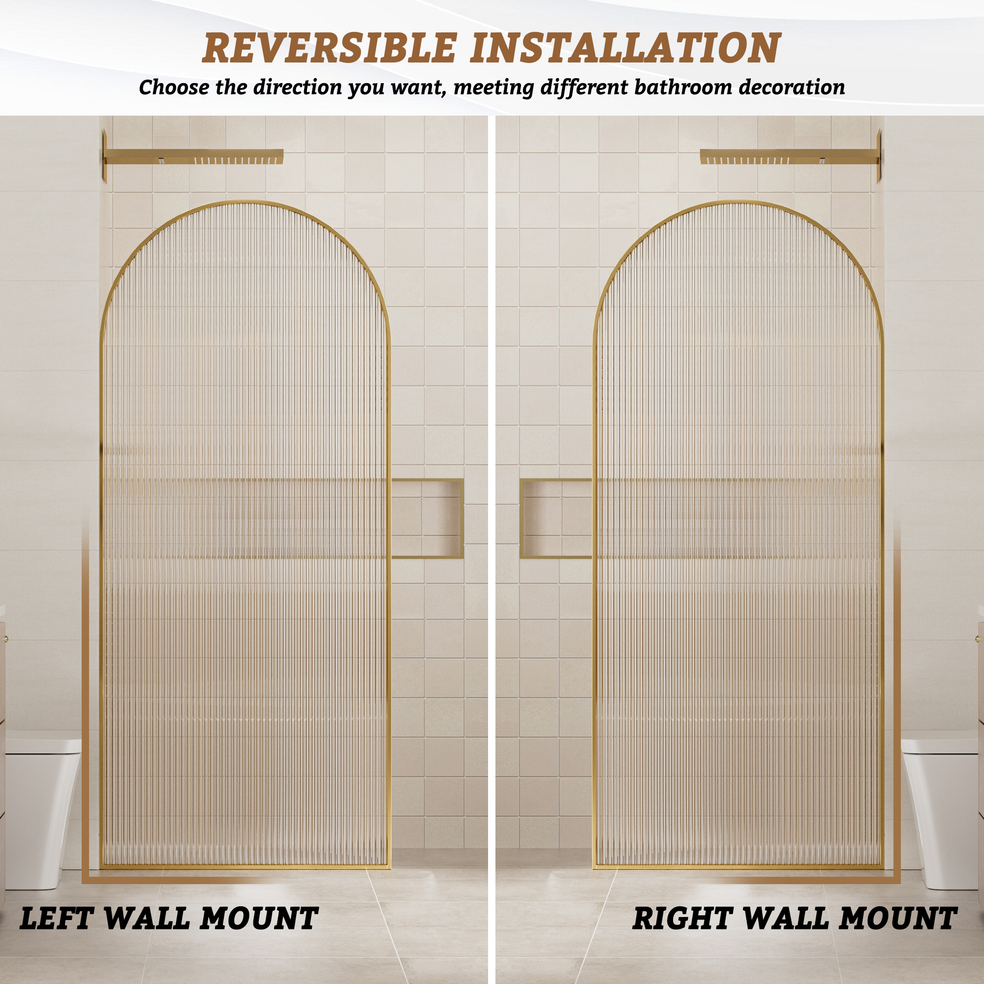 34"x78" Curved Frosted Glass Shower Screen with 10mm SGCC-Certified Tempered Glass