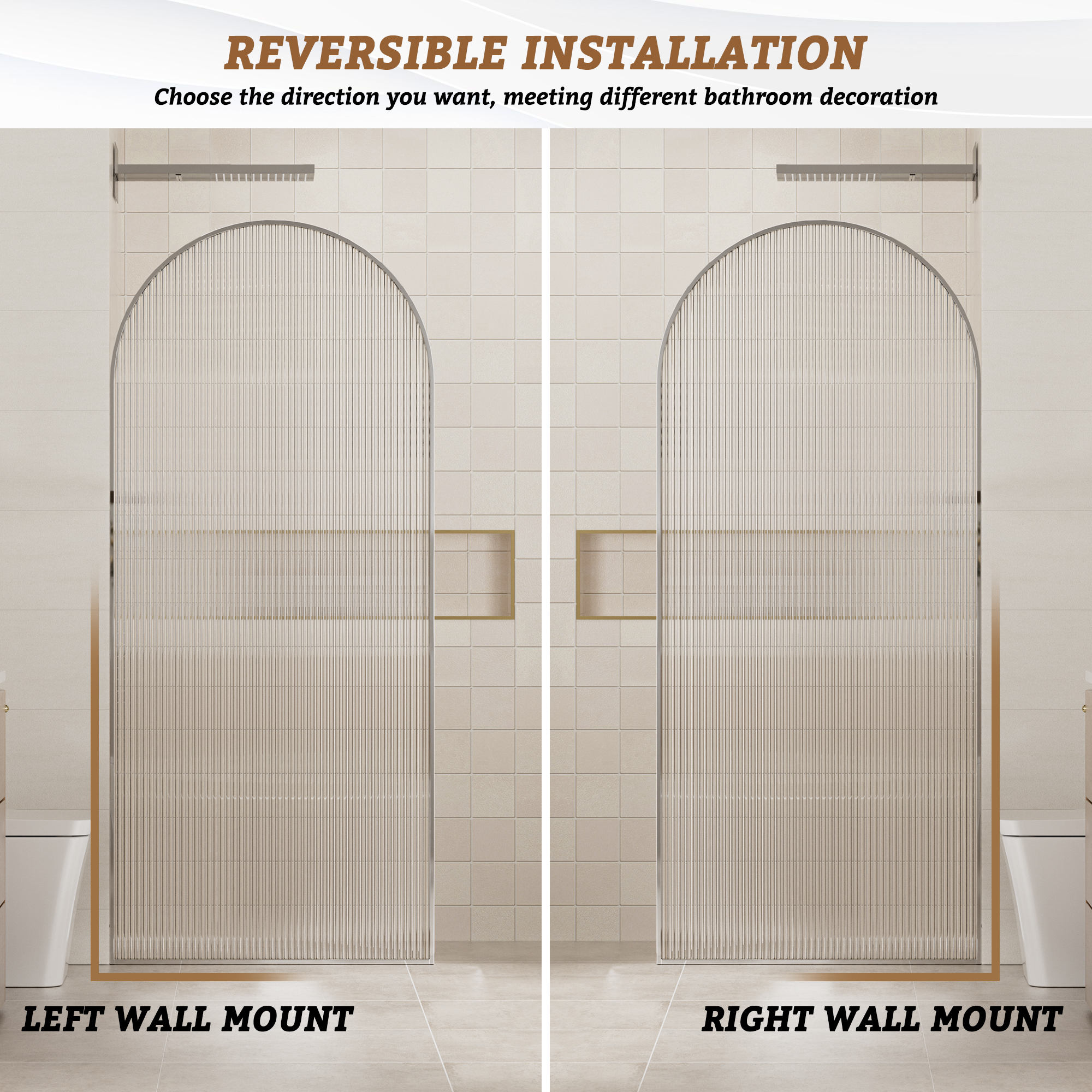 34"x78" Curved Frosted Glass Shower Screen with 10mm SGCC-Certified Tempered Glass