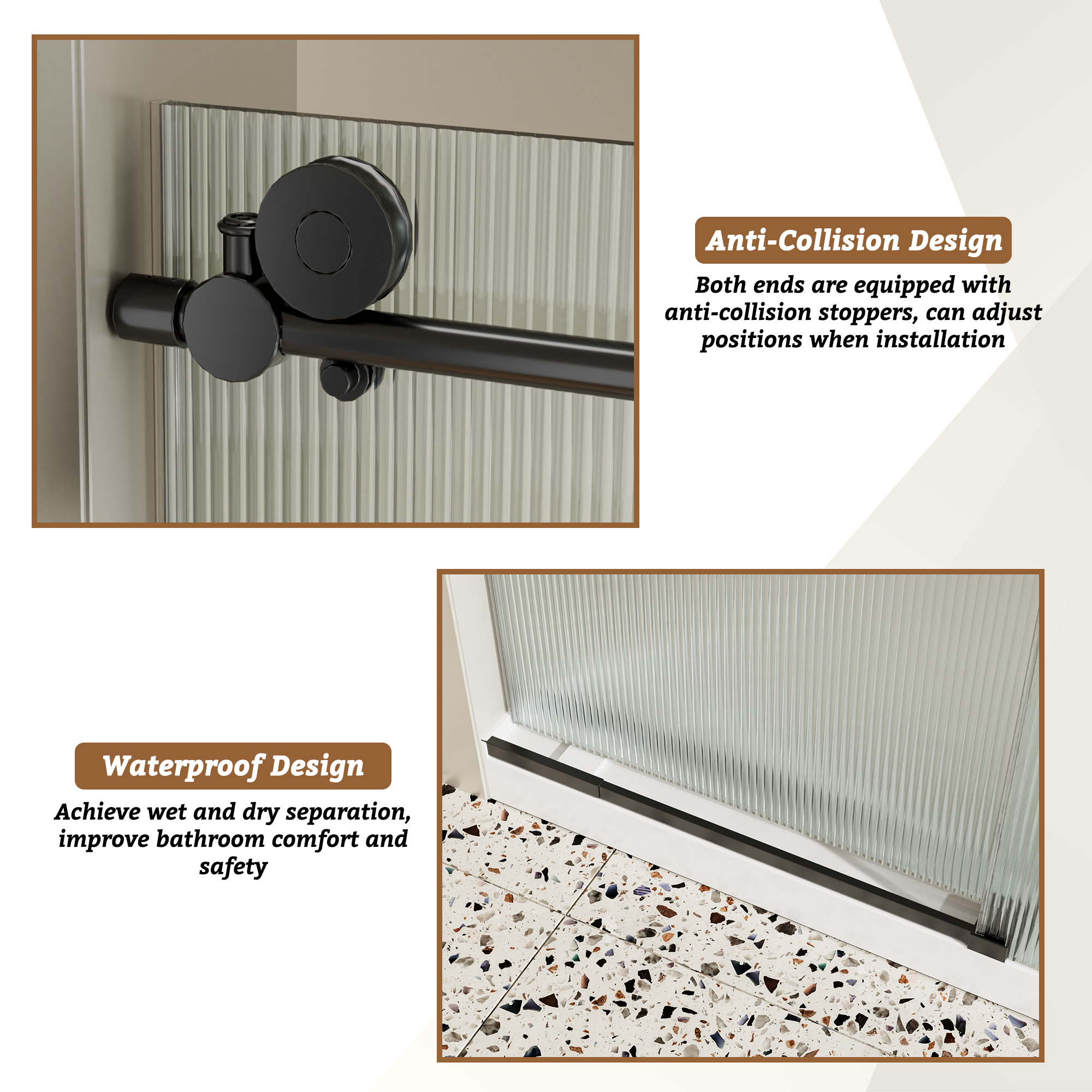 60"x76" Single Sliding Frameless Shower Door with SGCC Certified Fluted Tempered Glass