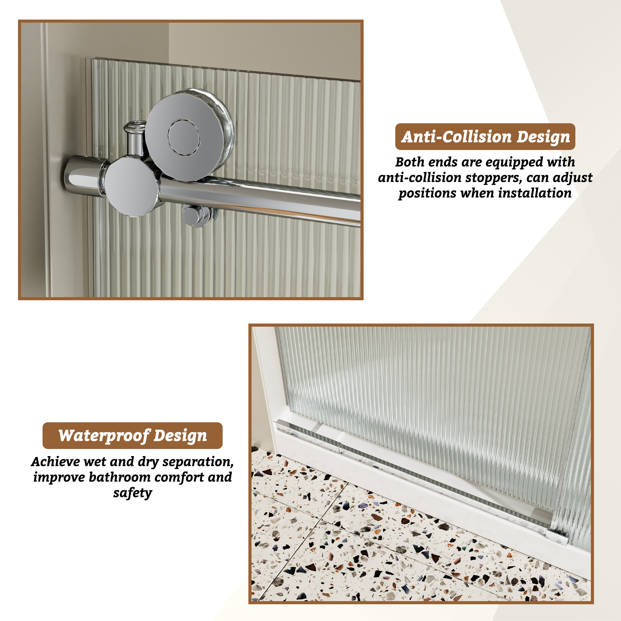 60"x76" Single Sliding Frameless Shower Door with SGCC Certified Fluted Tempered Glass