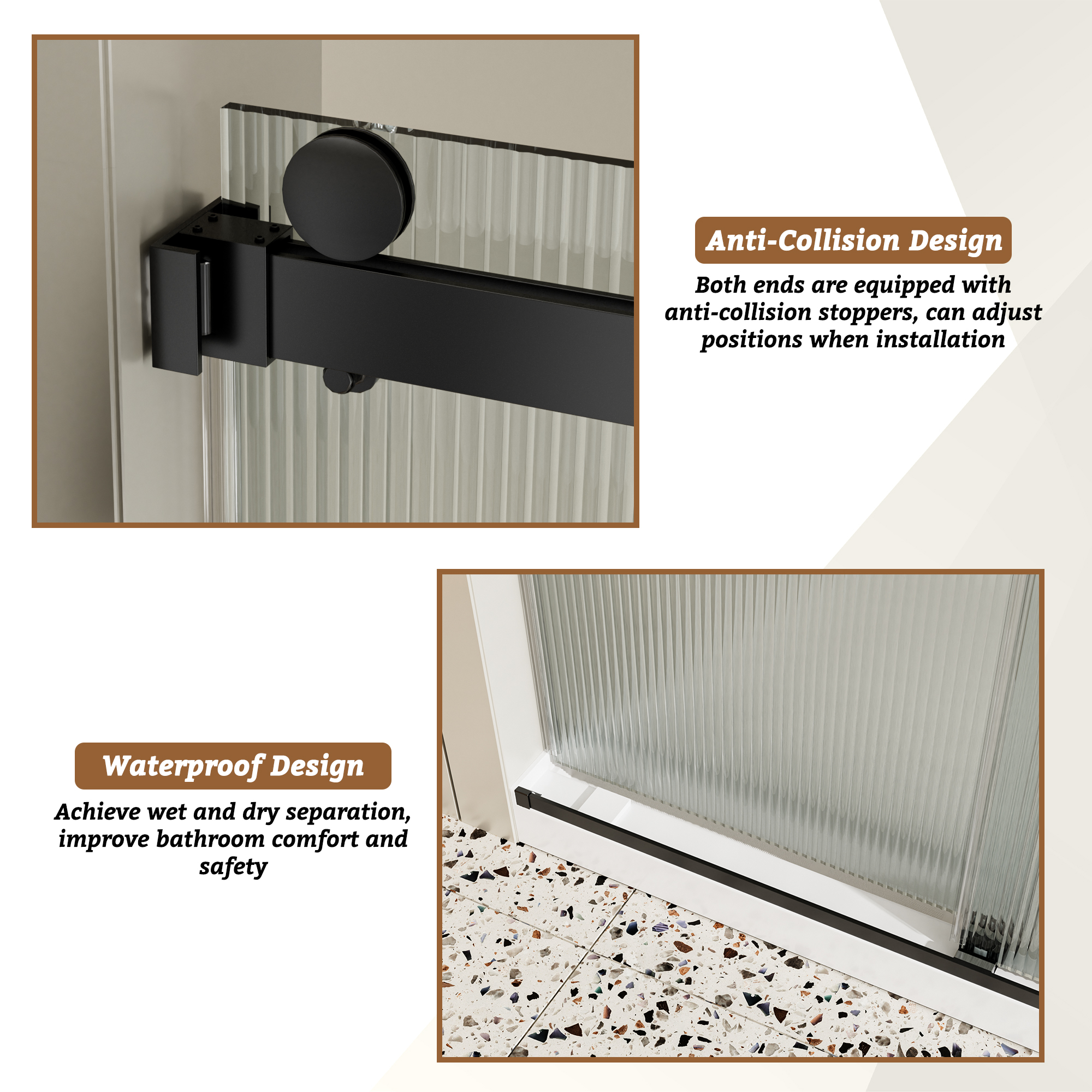 48"x76" Frameless Double Sliding Shower Door with 3/8" Fluted Glass