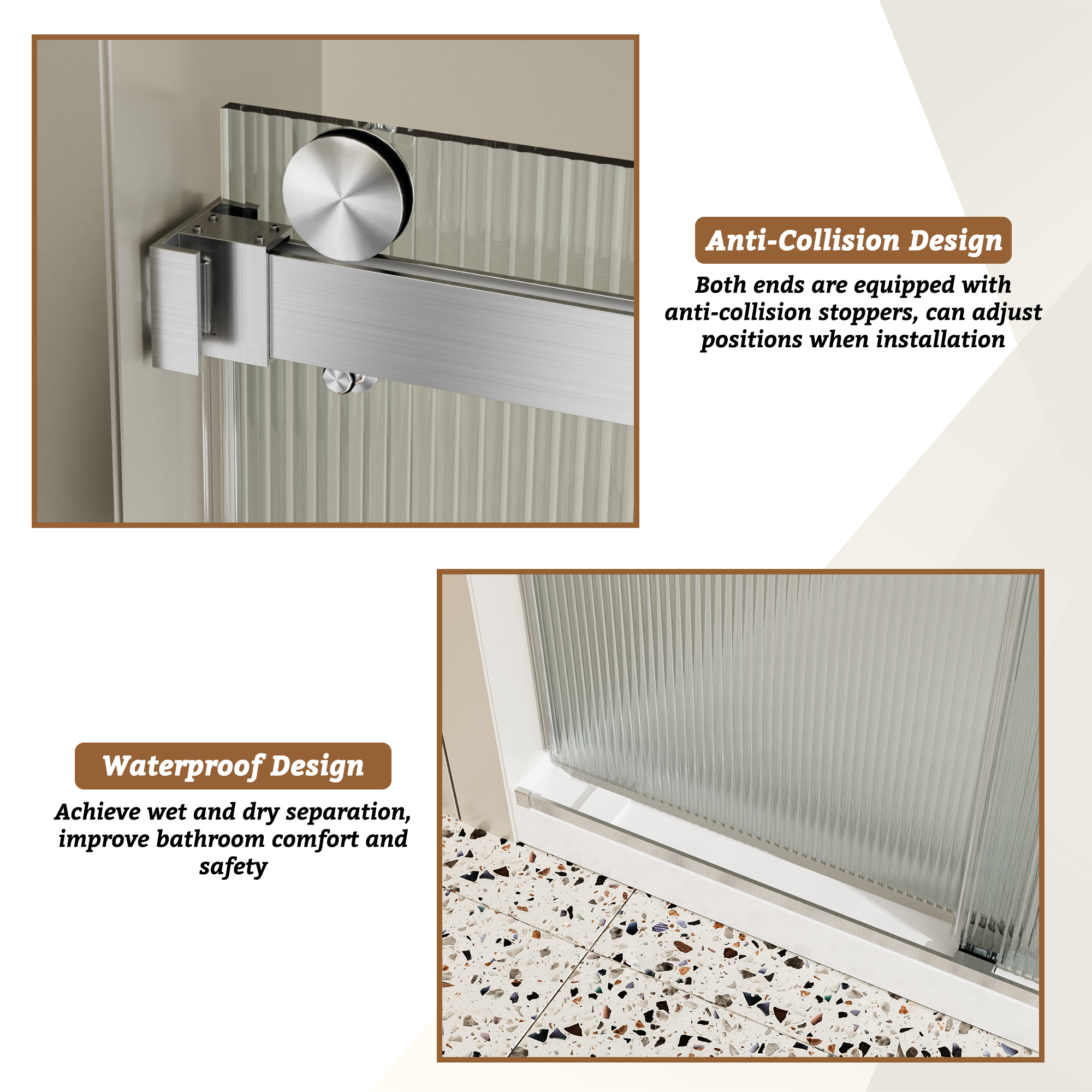 48"x76" Frameless Double Sliding Shower Door with 3/8" Fluted Glass