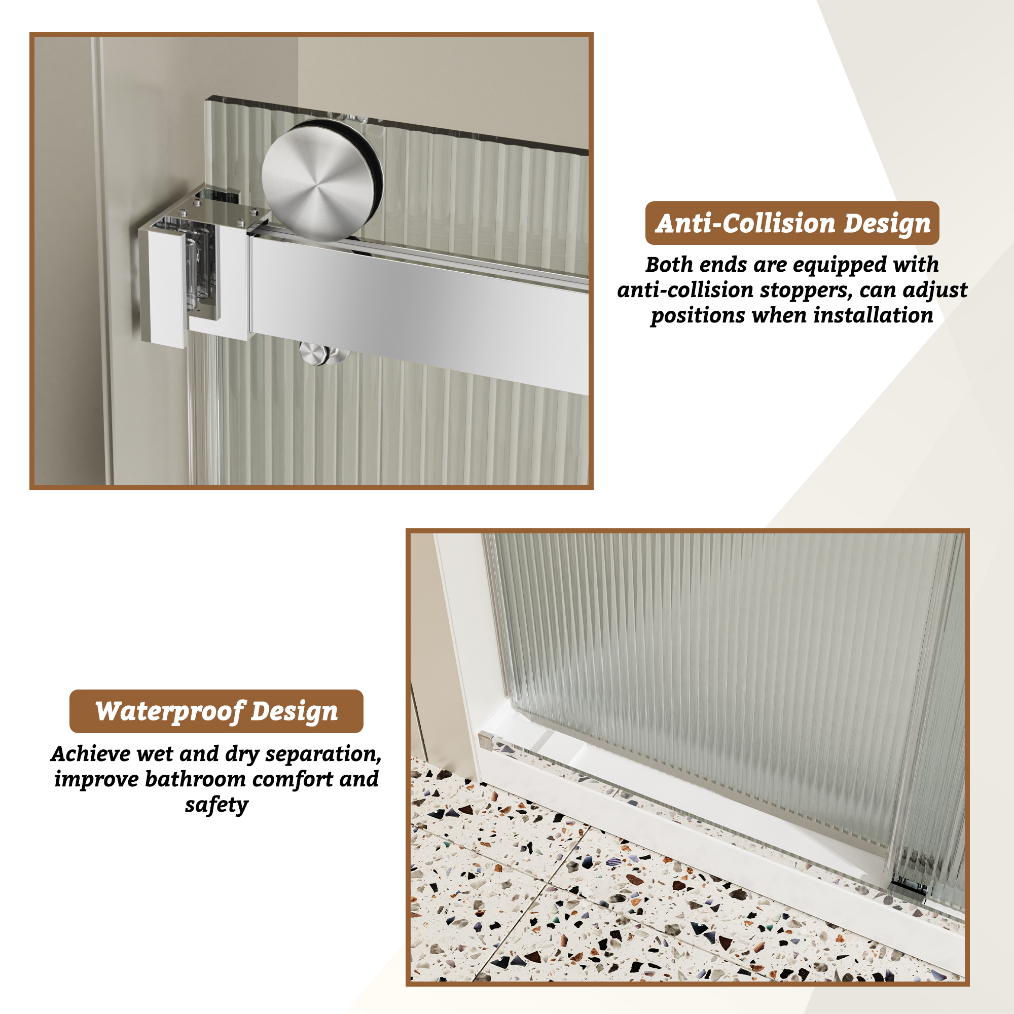 48"x76" Frameless Double Sliding Shower Door with 3/8" Fluted Glass