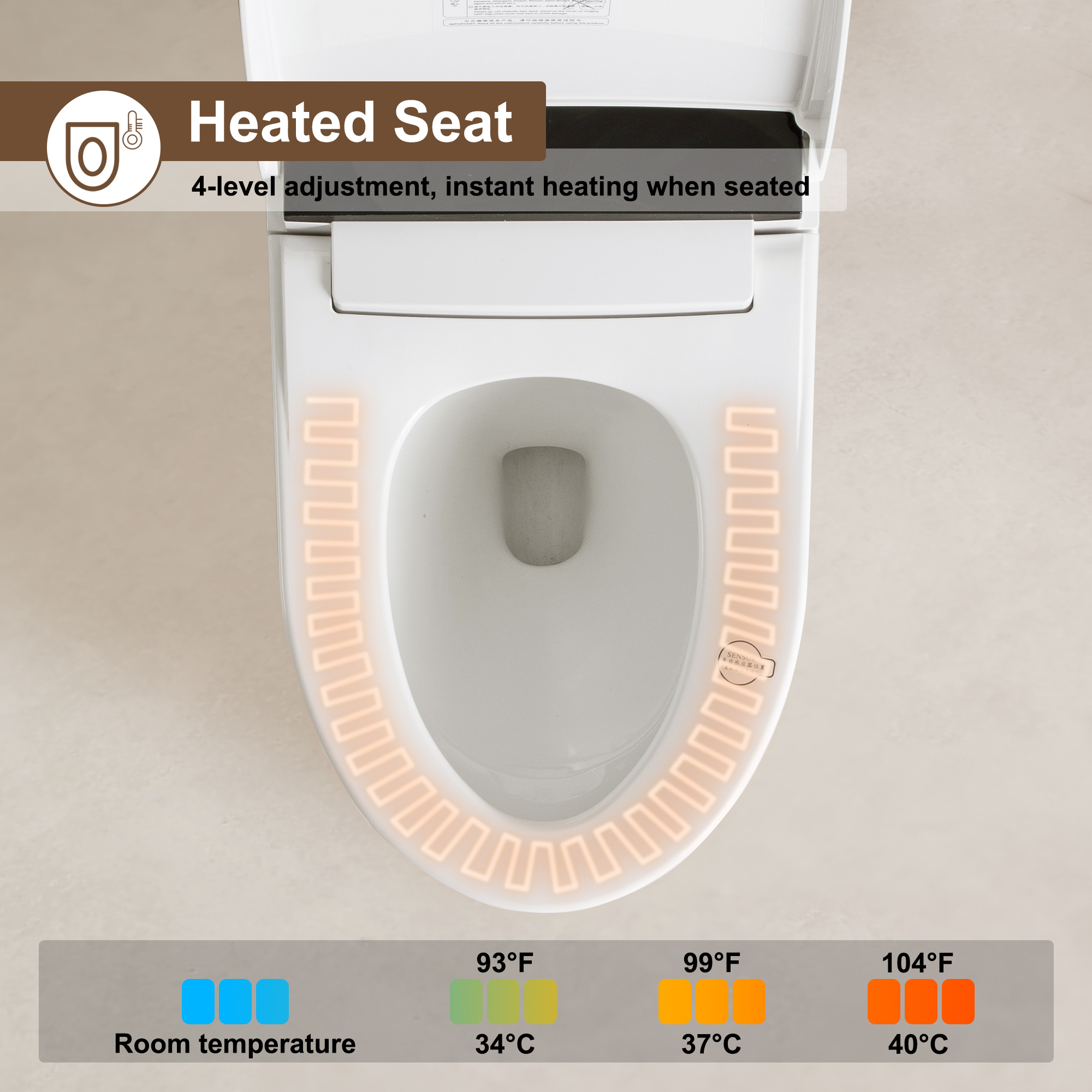 Smart Elongated Toilet with Built-in Heated Bidet Seat & Side Button