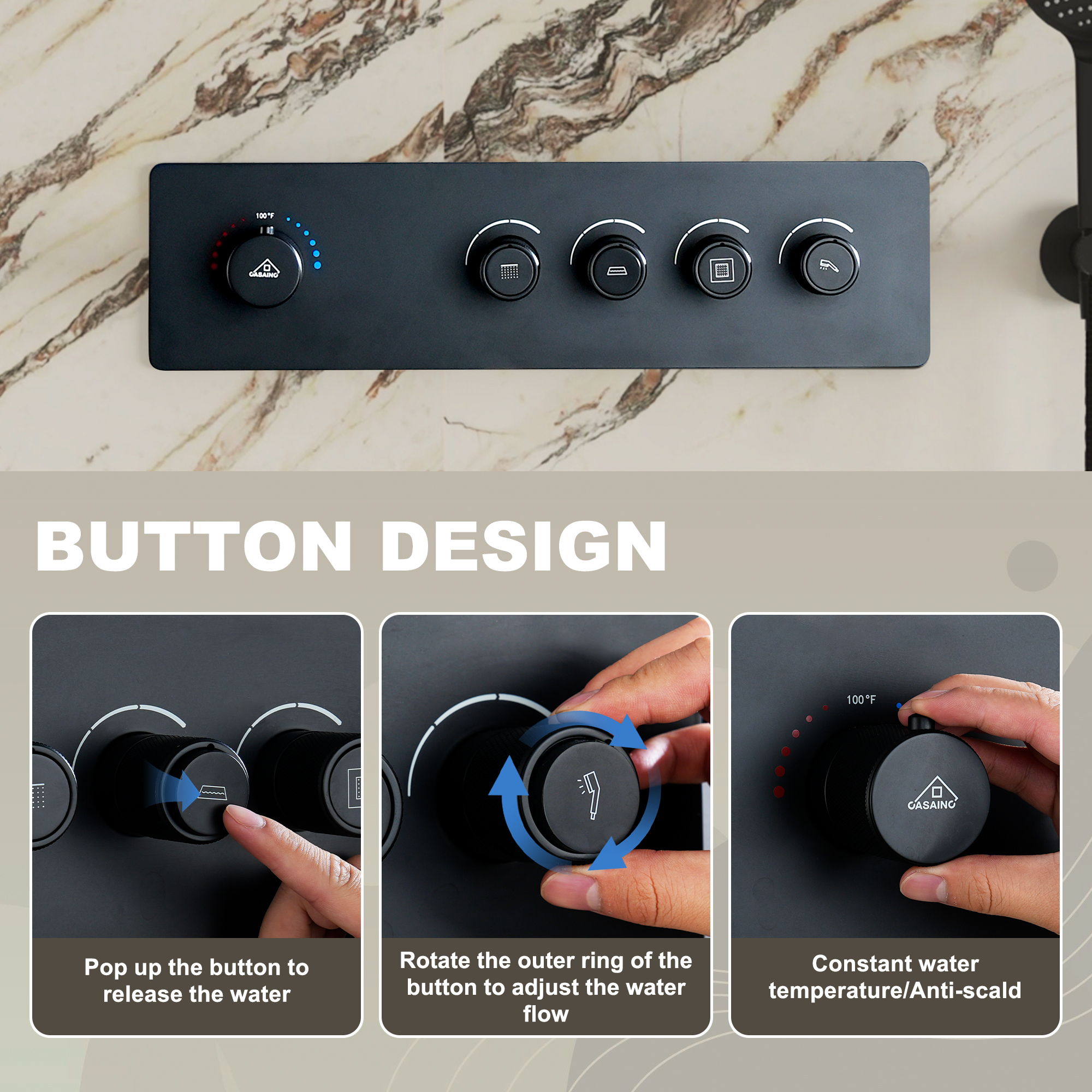 22.56*11.22 inch Ceiling-Mounted 4-Function Thermostatic Dual Shower System with Hand Shower