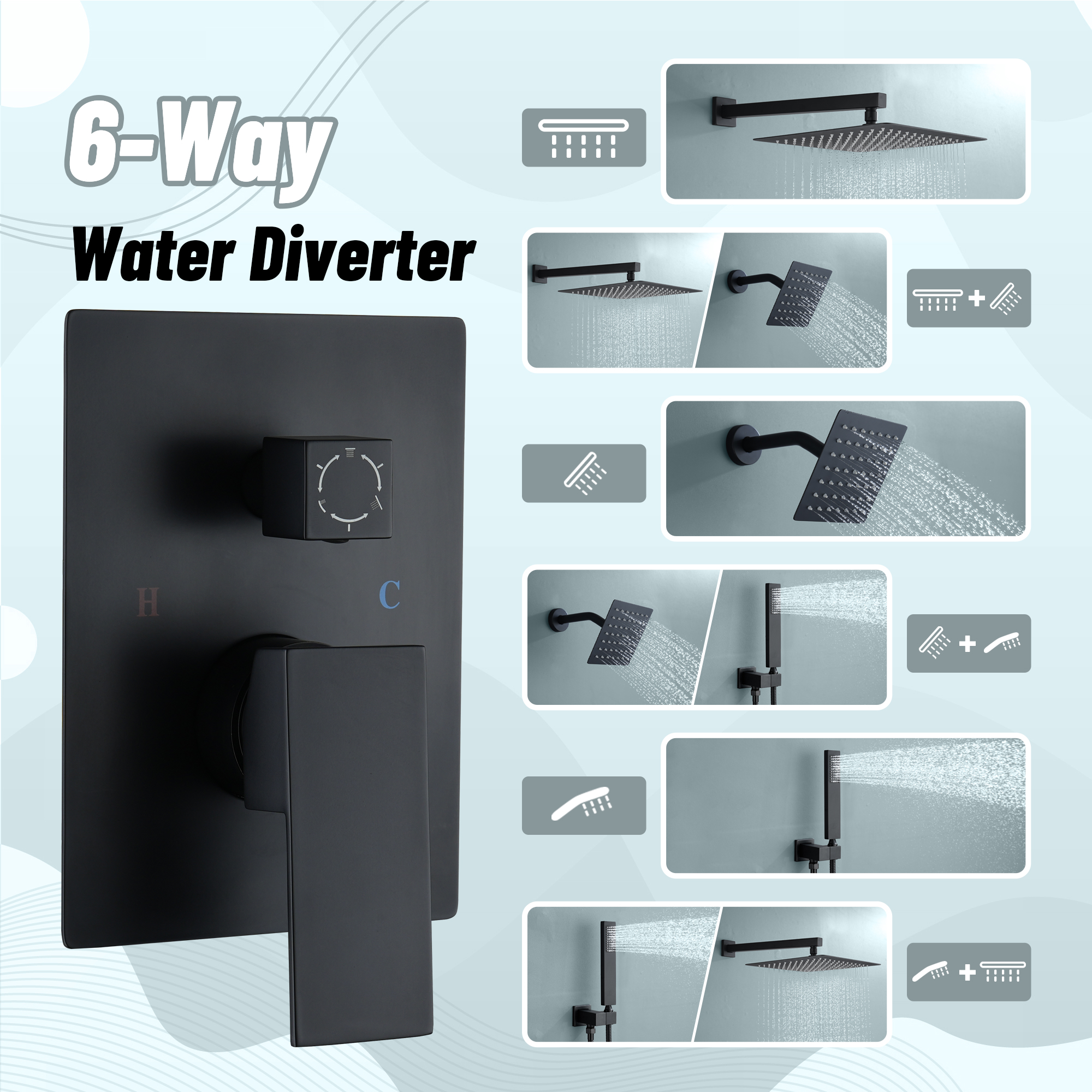 12-inch Dual Shower System with 3-Function & 6 Position Settings