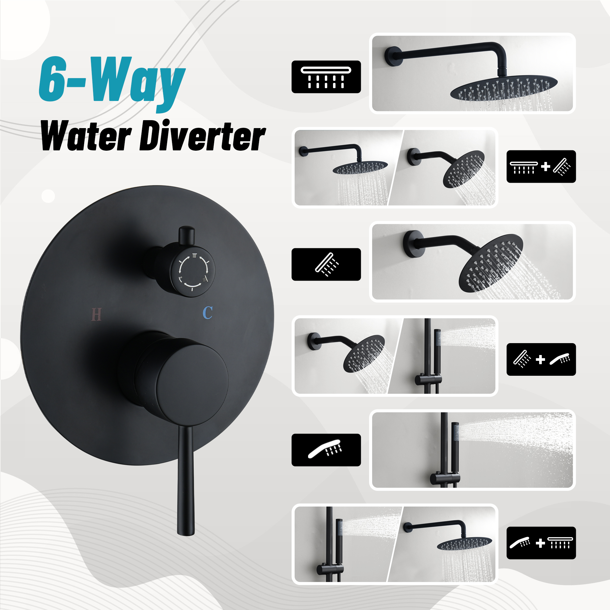 10-inch 3-Function Dual Shower Head System with 6 Position Settings & Slide Bar