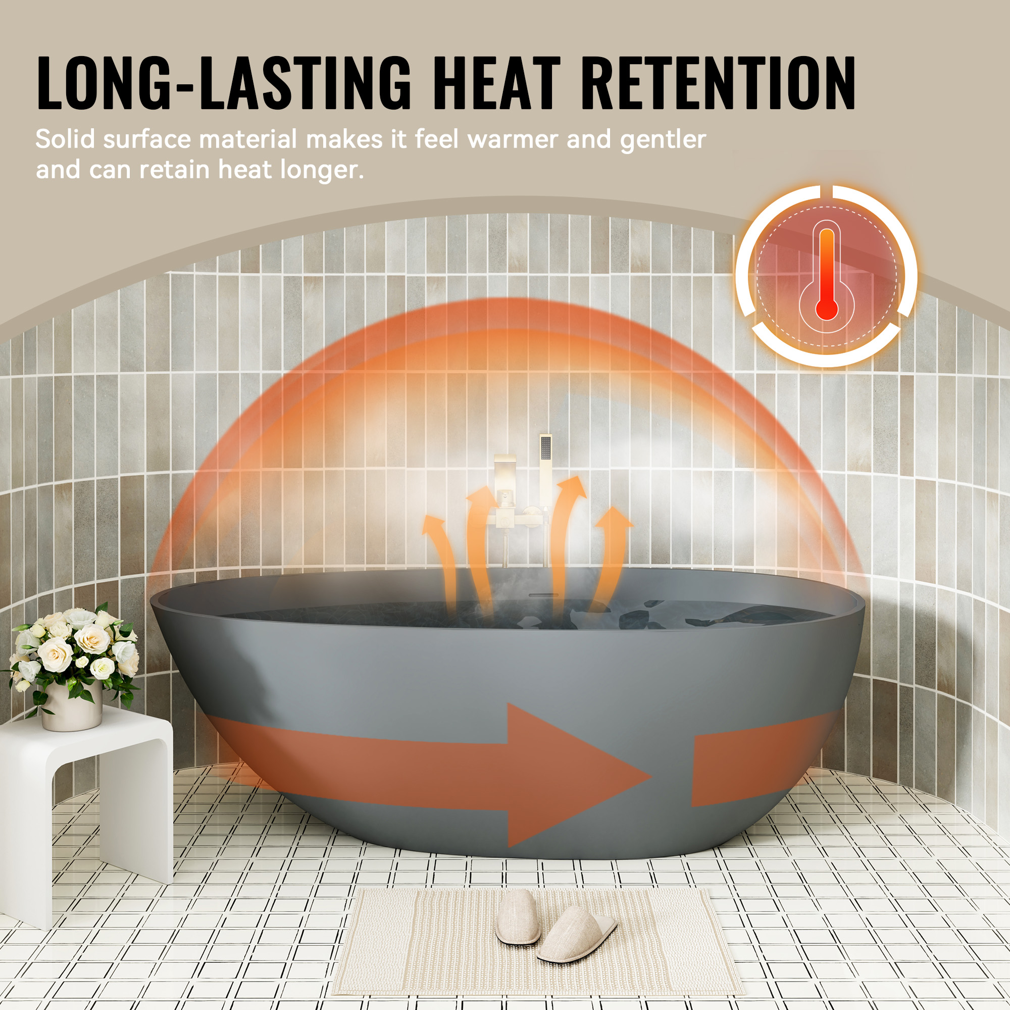 59" Non-porous Egg Shell Stone Resin Freestanding Soaking Tub Matte Black, Matte Grey - Egg Harbor