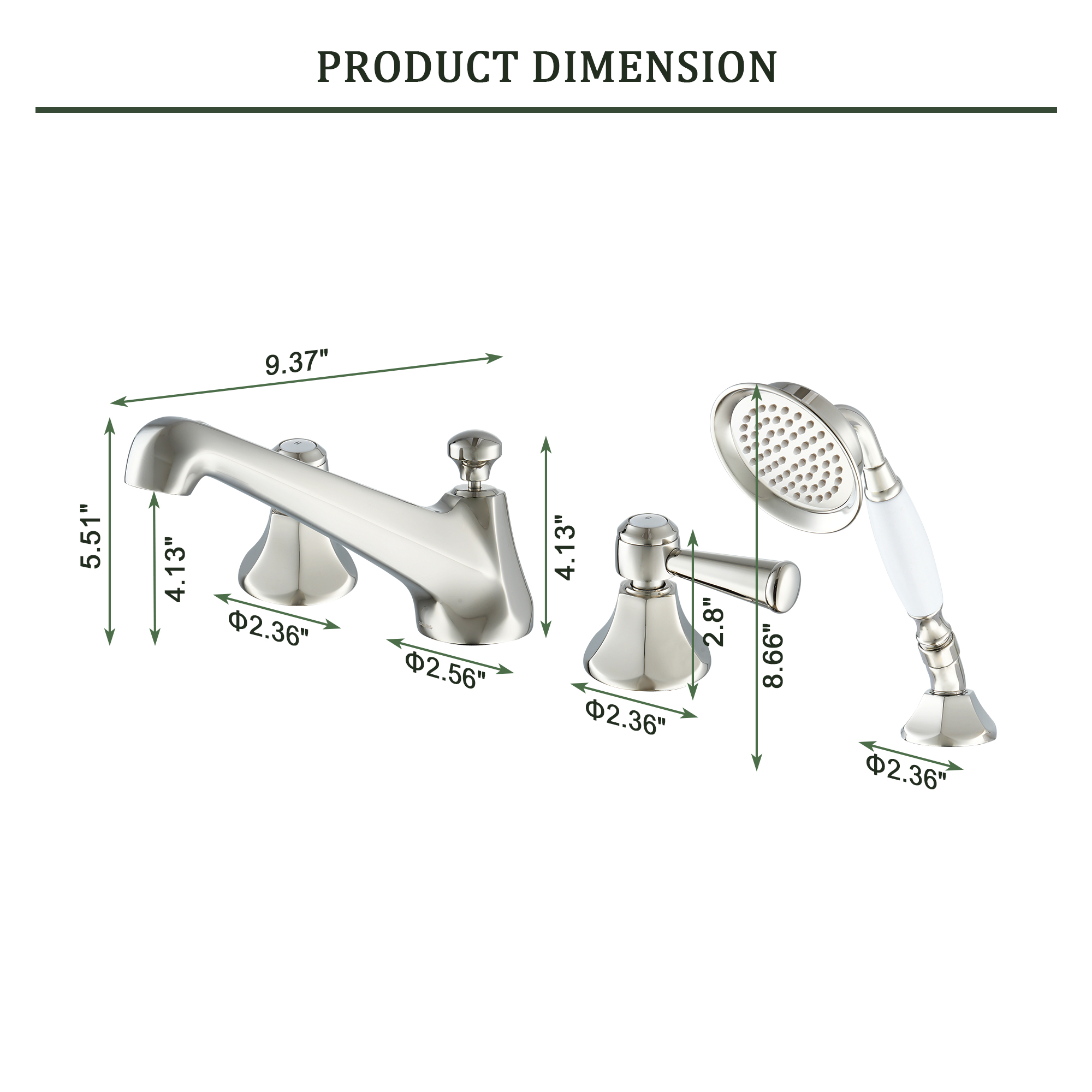 Polished Nickel Bathtub Faucet with Hand Shower Set - HEXAGON
