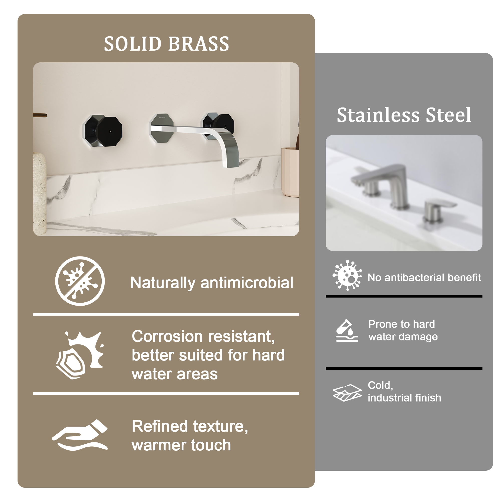 Chrome Wall-Mounted Bathroom Faucet with Black PVD Octagonal Handles - OCTAGON