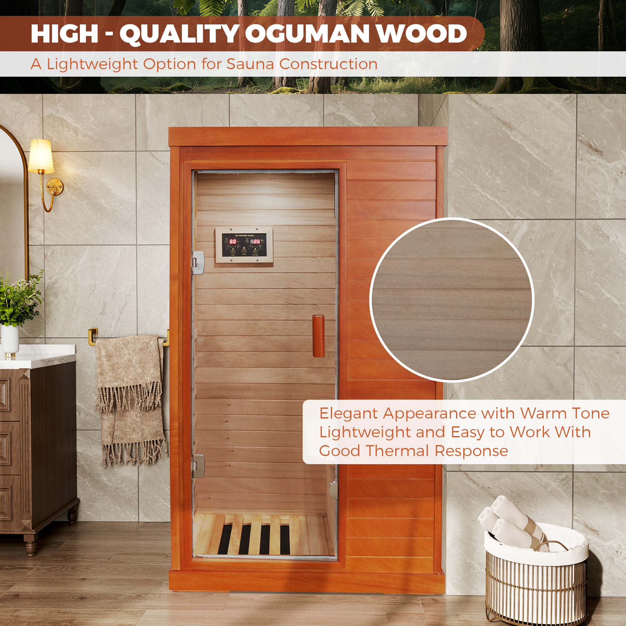 1-Person Indoor Infrared Sauna Room with Bluetooth & LED Light