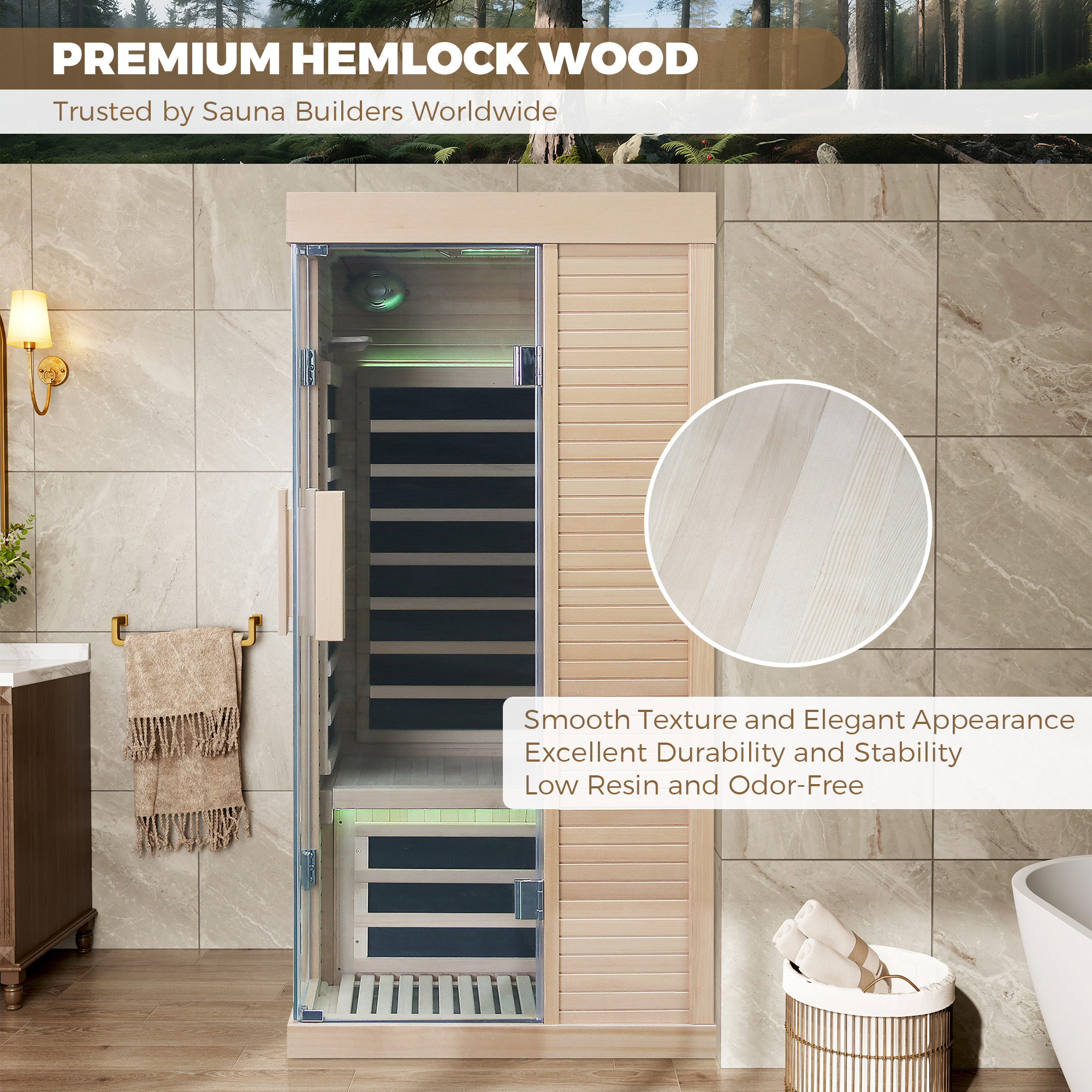 1-Person Home Infrared Sauna with Quick Assembly and Bluetooth Audio & LED Lights