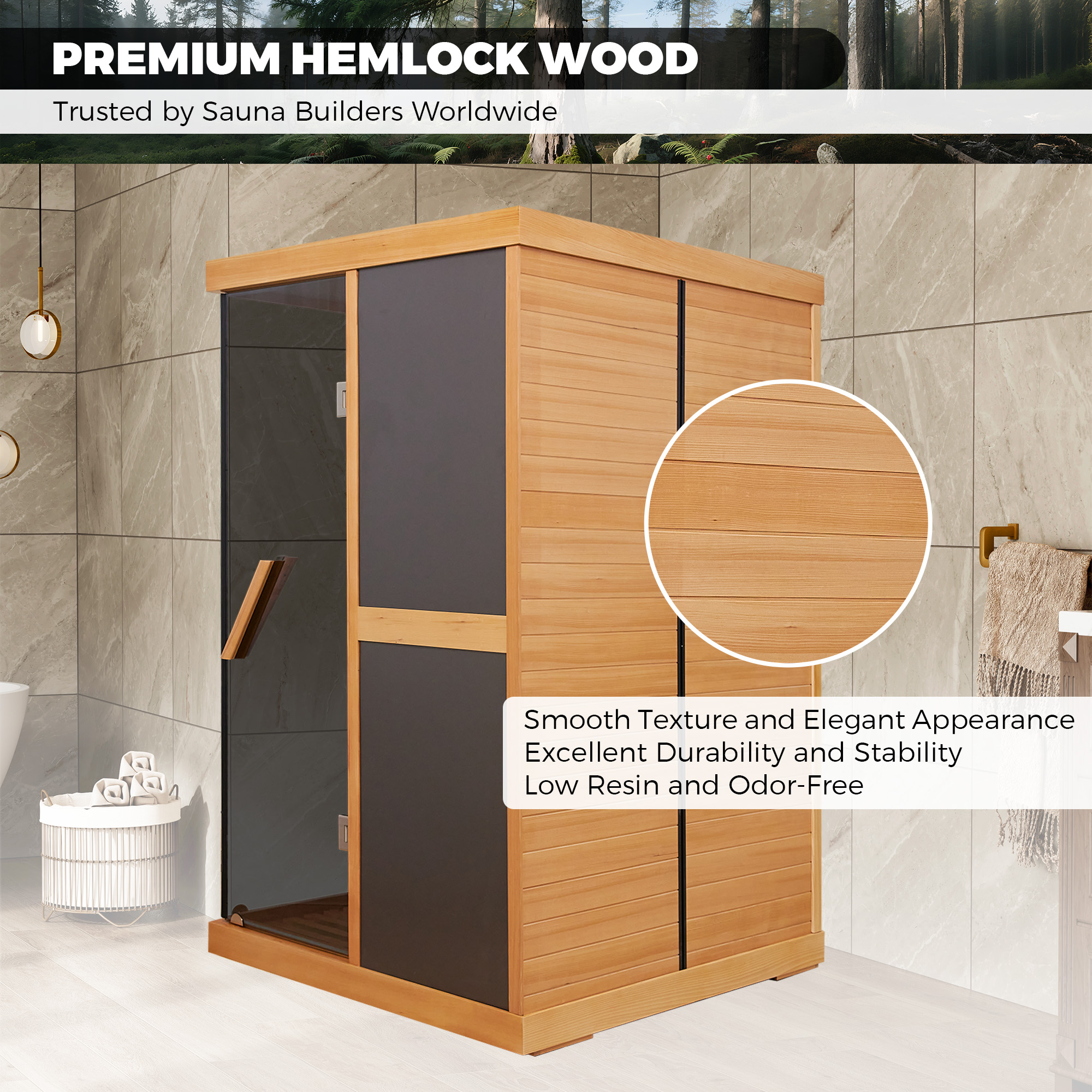 Hemlock Wood Double Person V-Shaped Infrared Sauna with Dual Glass Doors