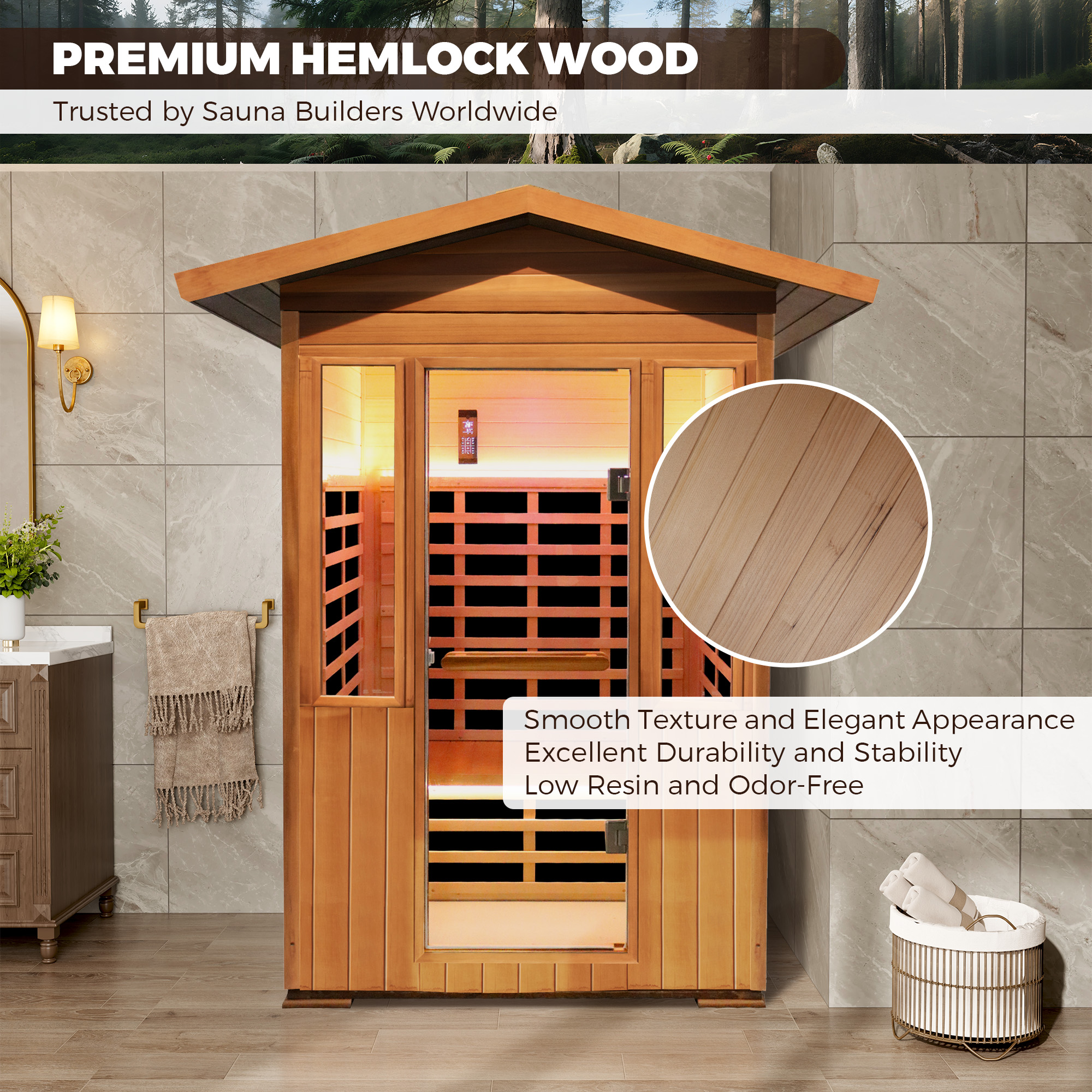 Peak Roof Outdoor Red Cedar Infrared Sauna with Bluetooth & Lighting